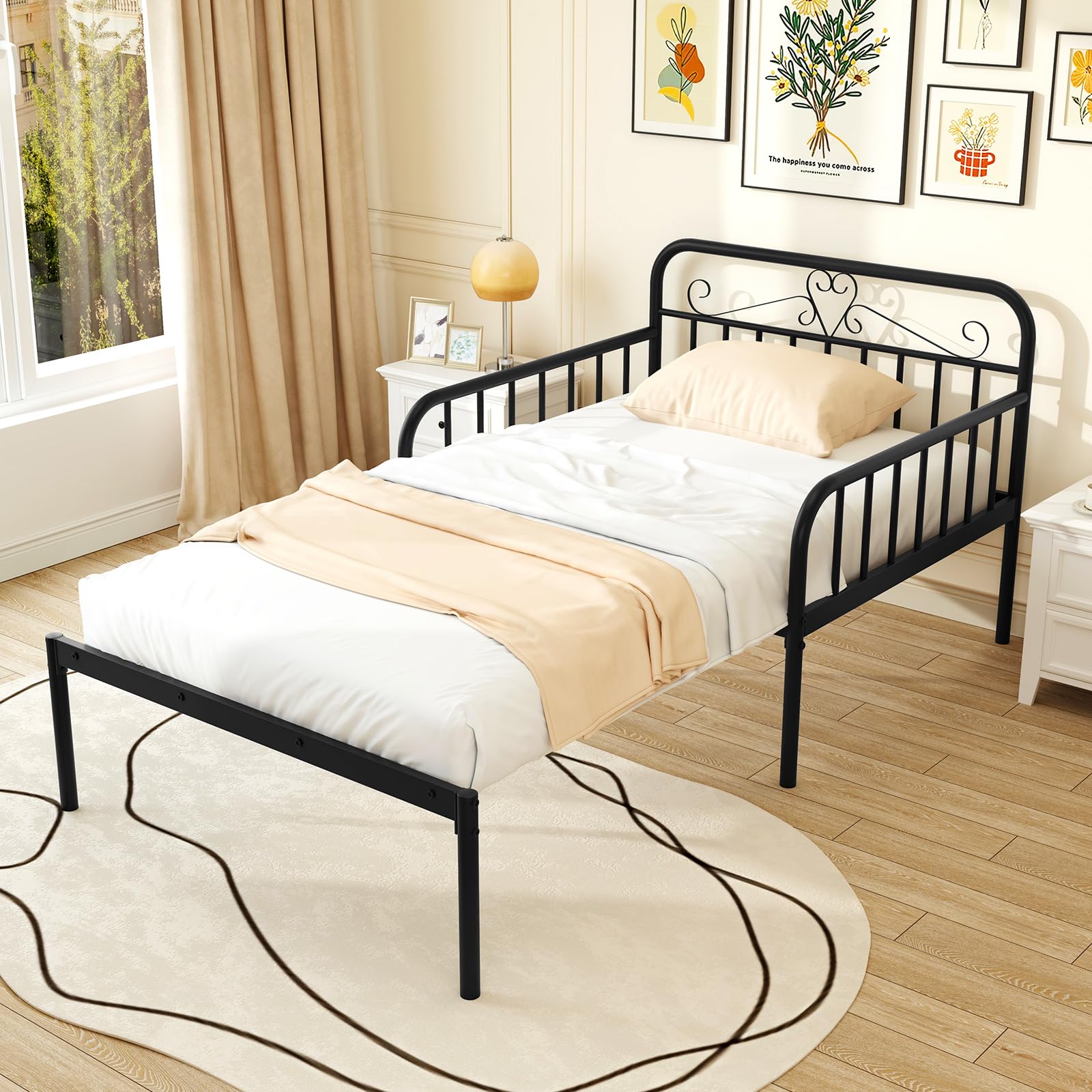 Giantex Metal Twin Bed Frame, Convertible Sofa Bed with Headboard & Armrests, Pull-Out Sleeper Chair Bed