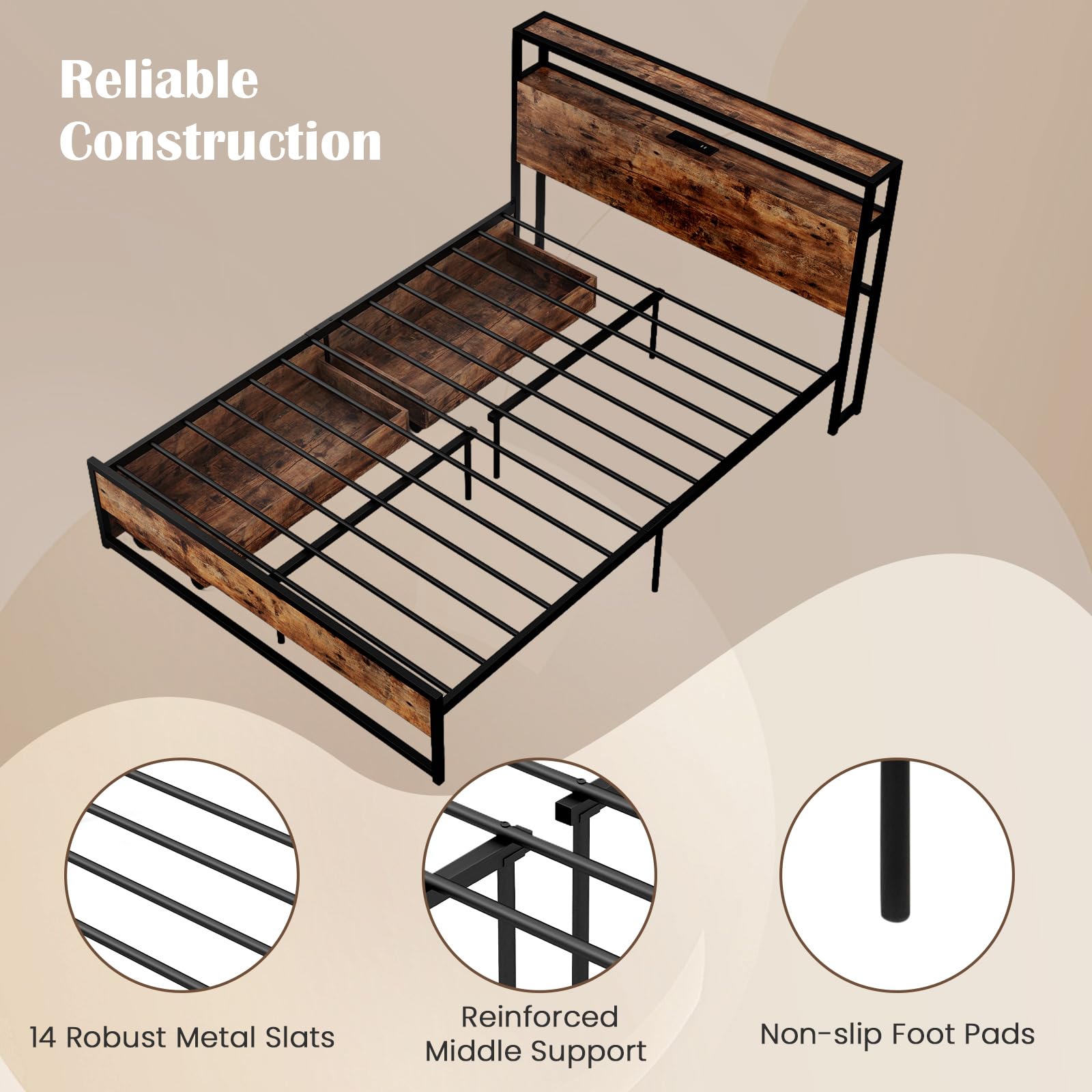 Giantex Bed Frame with 2-Tier Storage Headboard