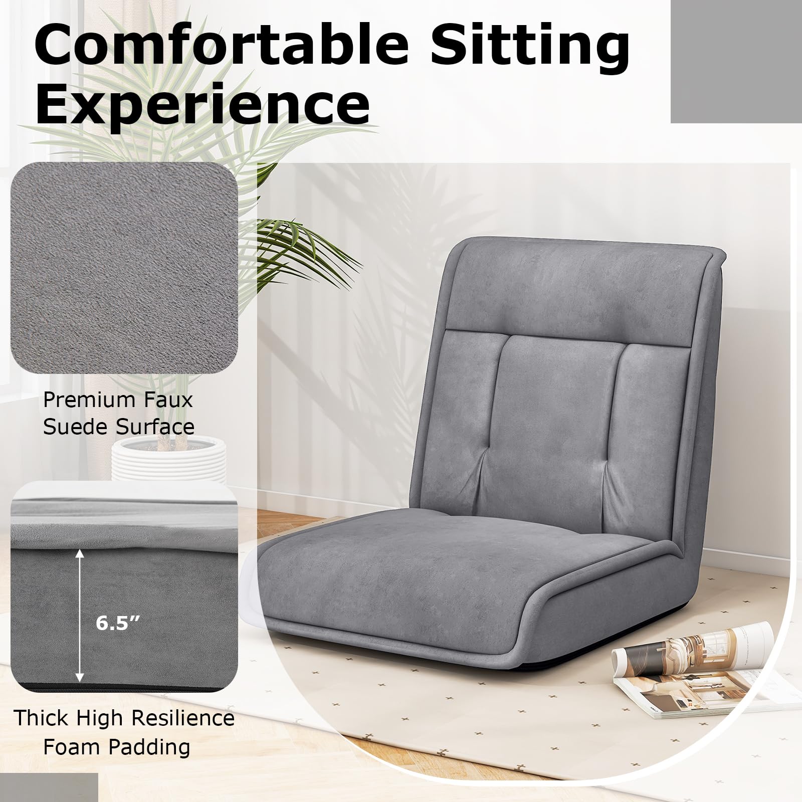 Giantex Floor Chair, Lazy Sofa with 14-Poistion Adjustable Backrest & 5-Position Adjustable Headrest, Padded Sleeper Bed