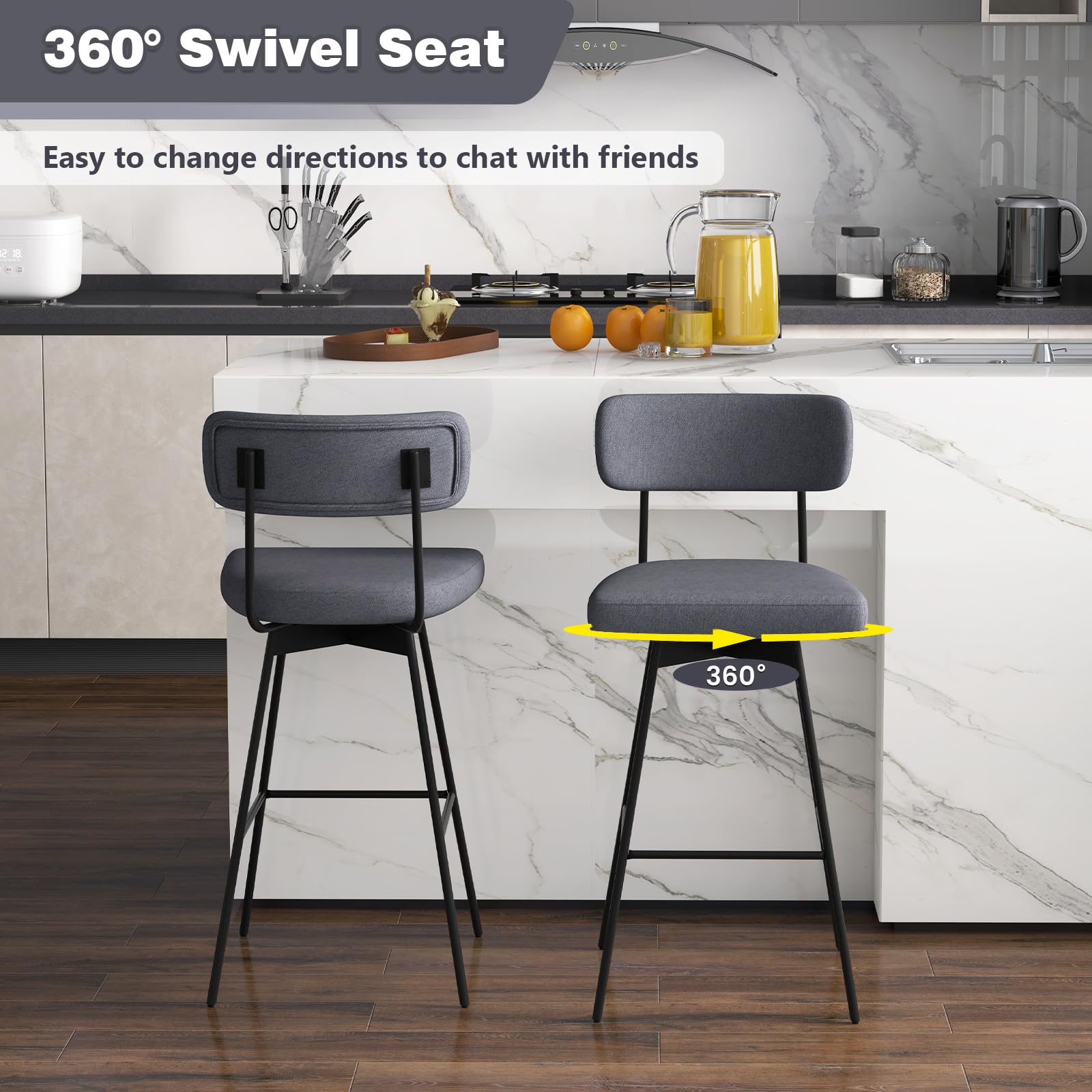 Giantex Swivel Bar Stools,  Upholstered Bar Height Bar Chairs w/Padded Seat & Backrest