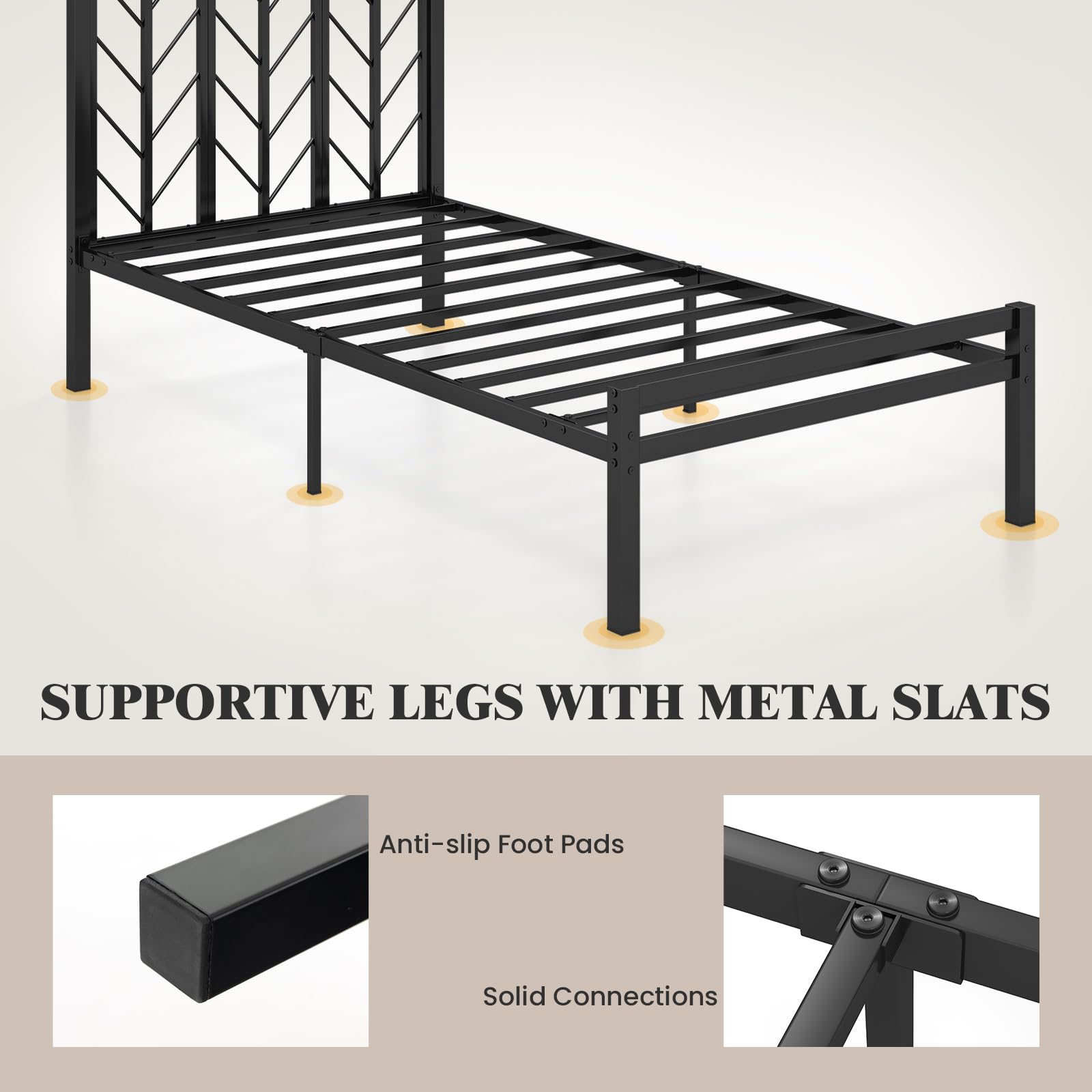 Giantex Bed Frames with Vintage Headboard, Metal Mattress Foundation for Storage