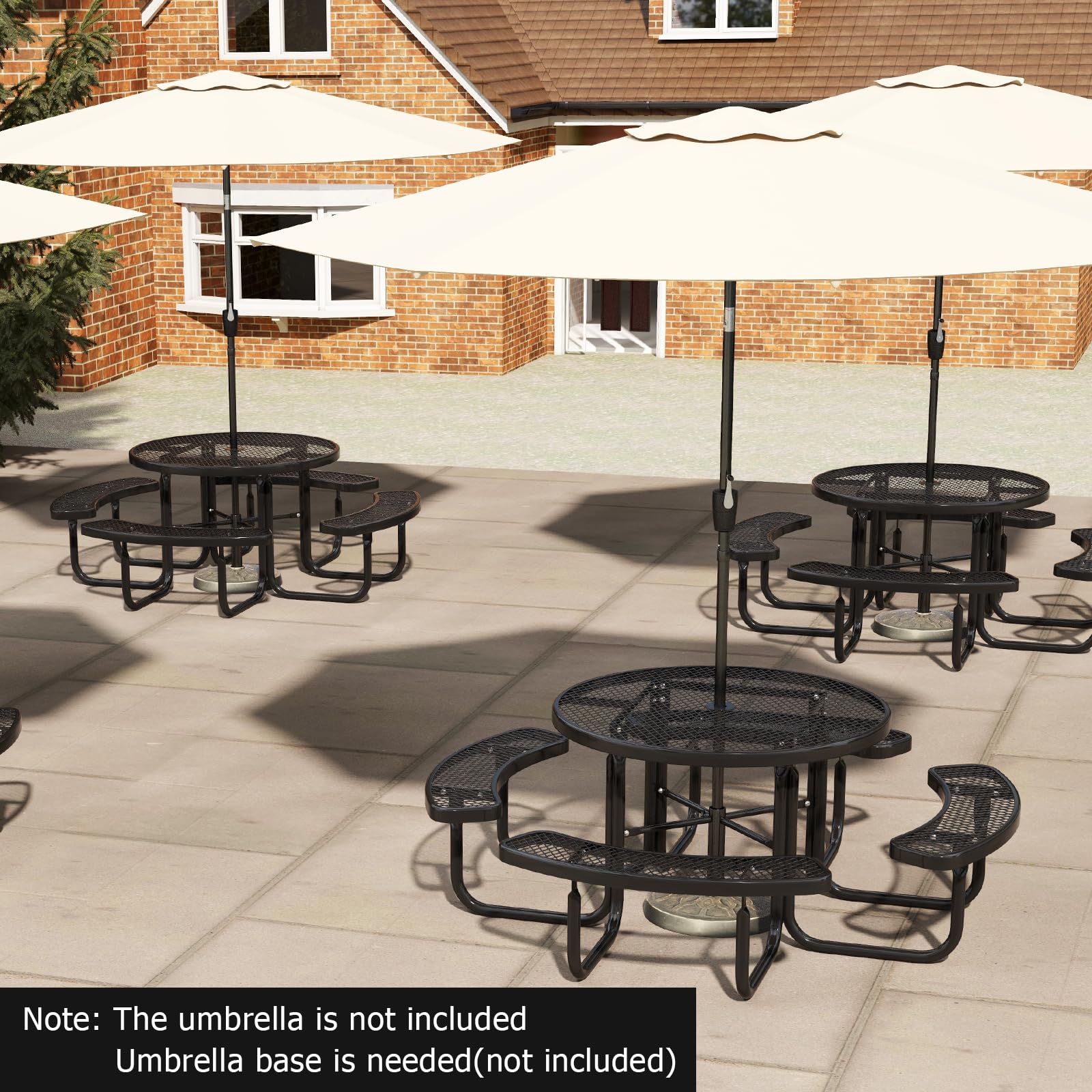 Giantex Round Picnic Table Set for 8 Persons, 45 Inch Outdoor Table and Bench Set with Umbrella Hole