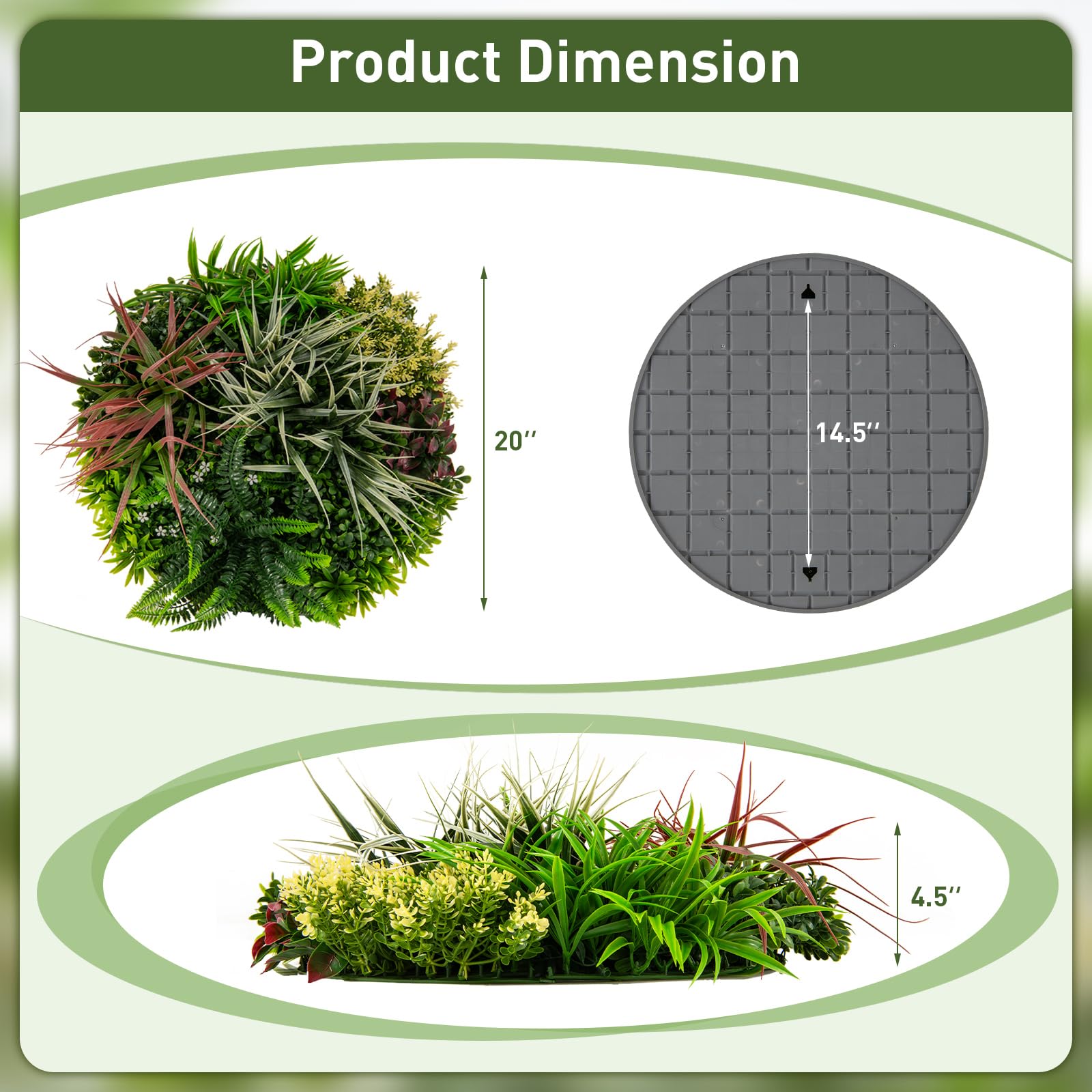 Giantex 2 Pack Hanging Artificial Plants Panels, 20" Round Framed 3D Greenery Wall Art Decor