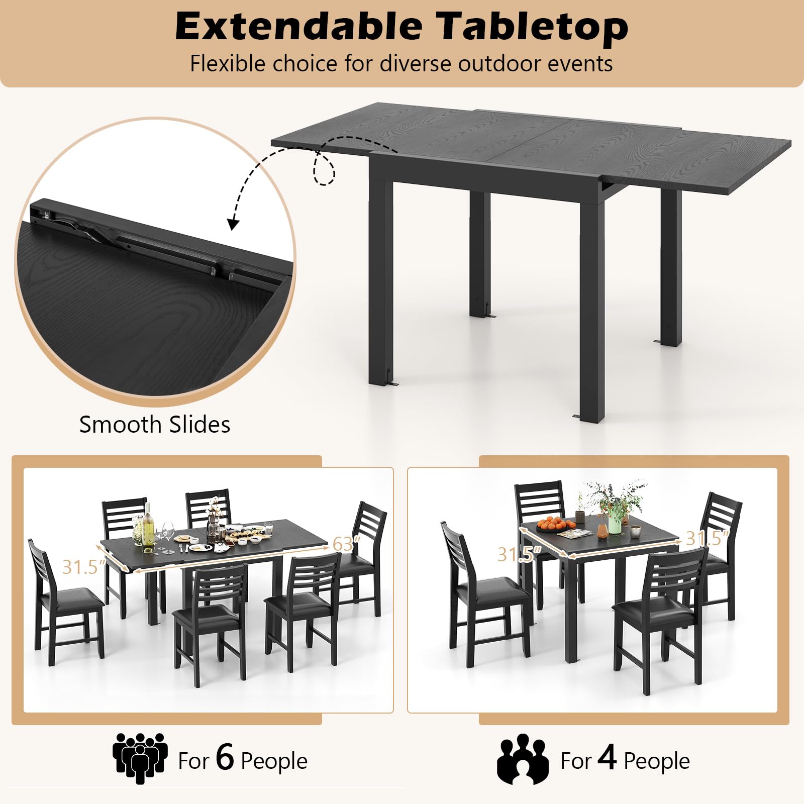 Giantex Expandable Aluminum Dining Table for 4-6 People, 31.5”-63” Extendable Patio Table