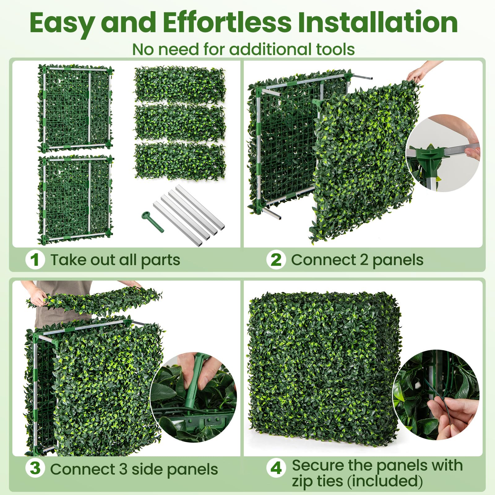 Giantex Artificial Boxwood Hedge Wall, Faux Grass Wall with PE Leaves and Aluminum Frame