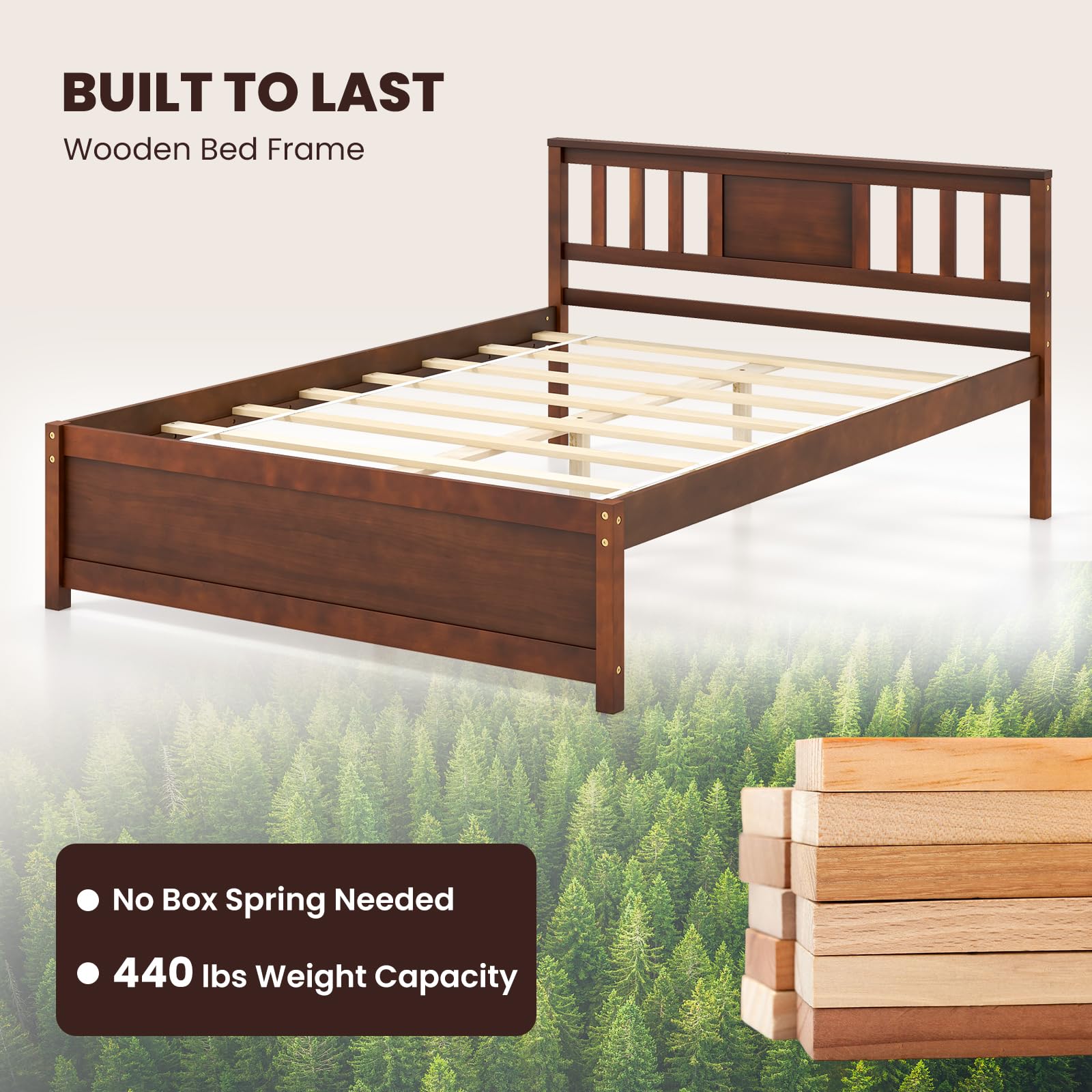 Giantex Solid Wood Platform Bed Frame, Mid Century Full Bed Frame with Headboard