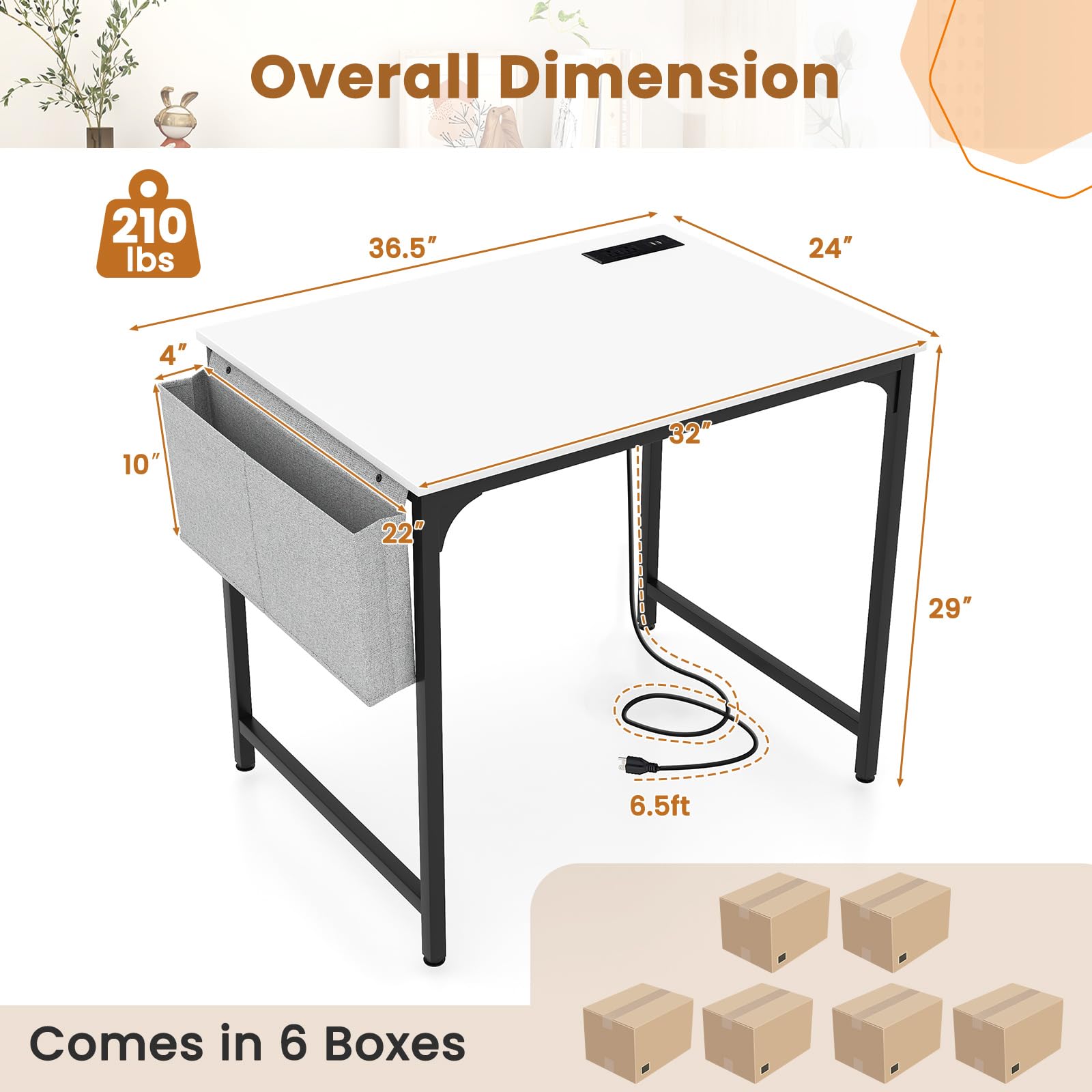 Giantex Conference Table with Charging Station, 2/4/6 PCS 32" x 24" Rectangular Meeting Room Desk with Storage Bag & Hook