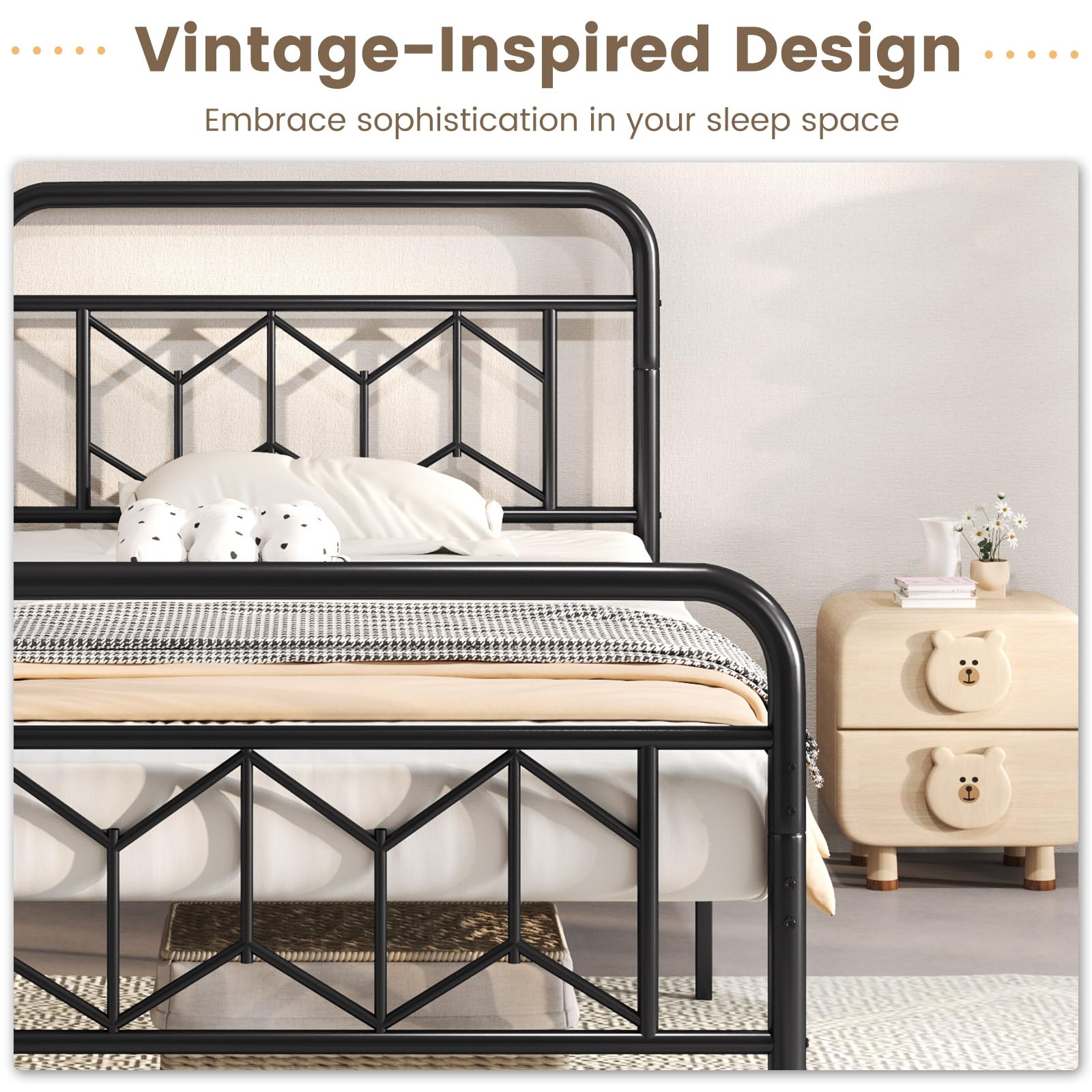 Giantex Metal Twin Bed Frames with Victorian Style Headboard & Footboard, Heavy Duty Slats Support Mattress Foundation