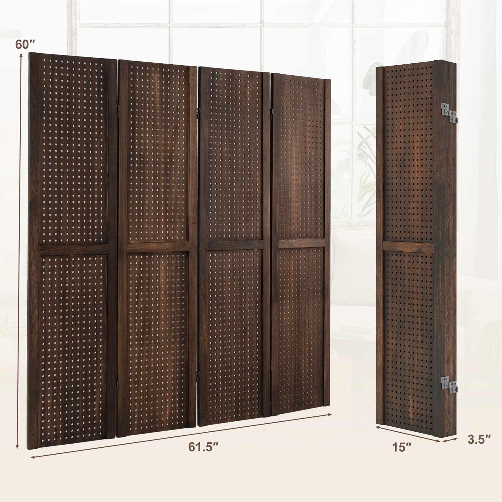 Giantex Pegboard Room Divider, 4 Panel Pegboard Display, 5 FT Folding Privacy Screen Room Partition Wall