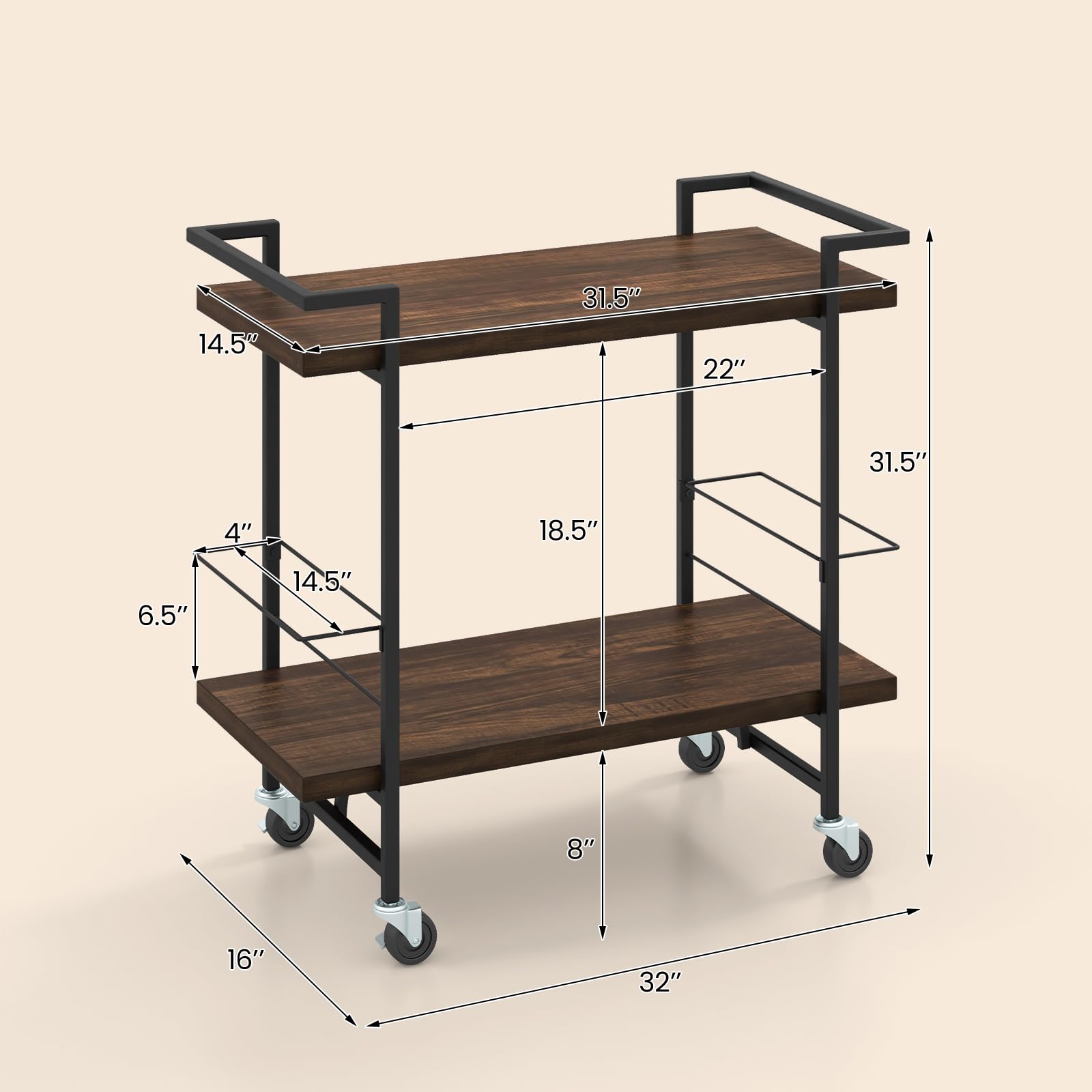 Giantex Bar Cart, 2-Tier Industrial Home Bar Serving Cart with Wheels