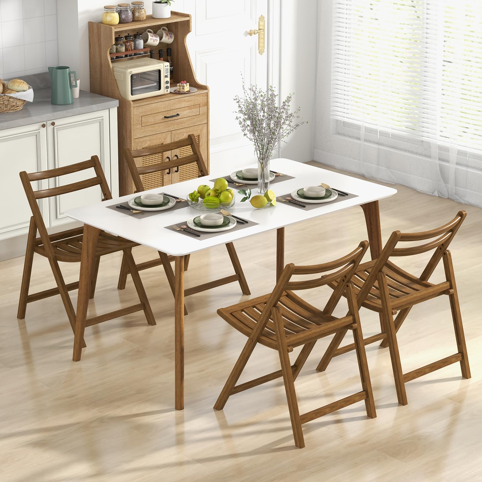 Giantex Wooden Folding Chairs Set, Dining Chairs with Wide Curved Seat