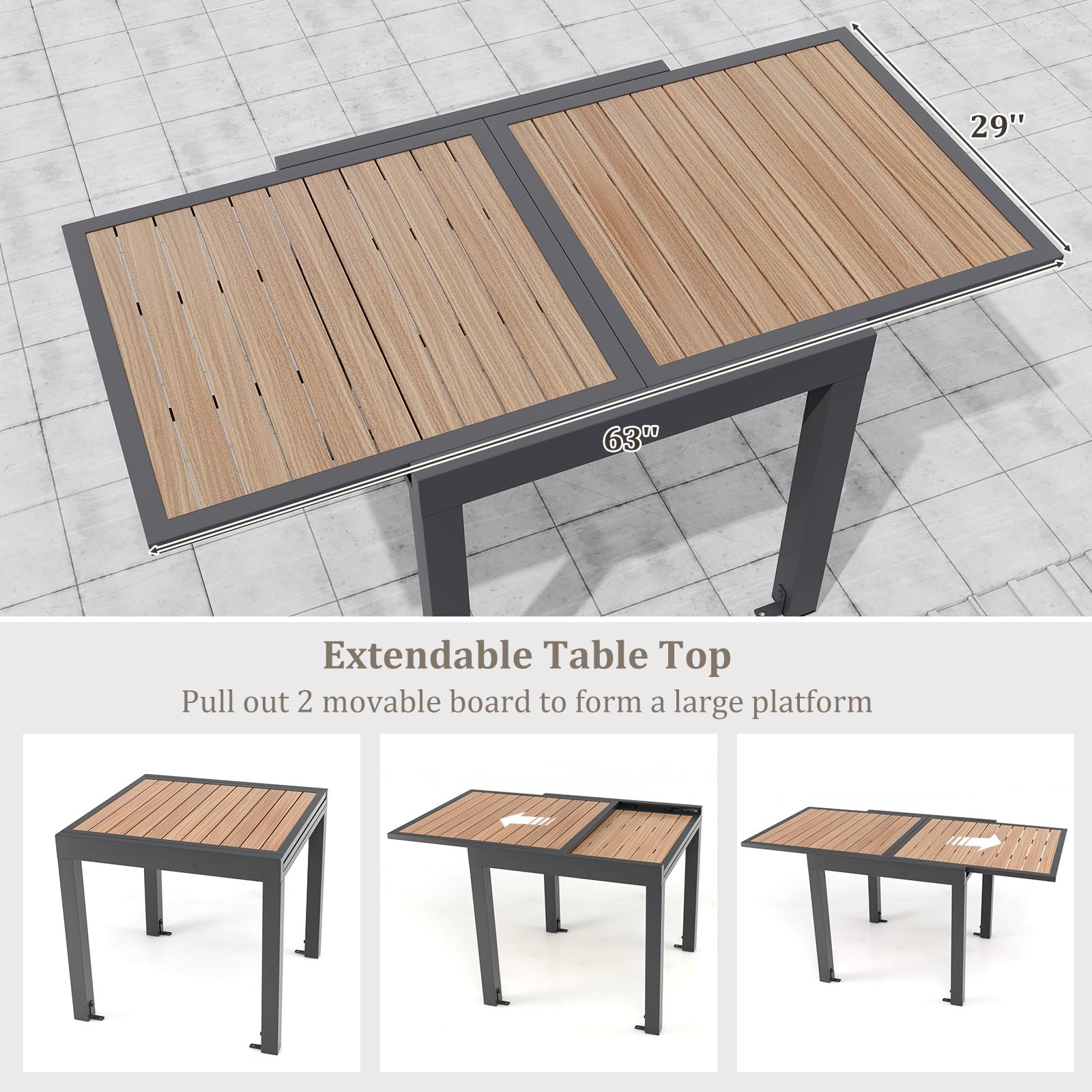 Giantex 31.5"-63" Expandable Patio Dining Table