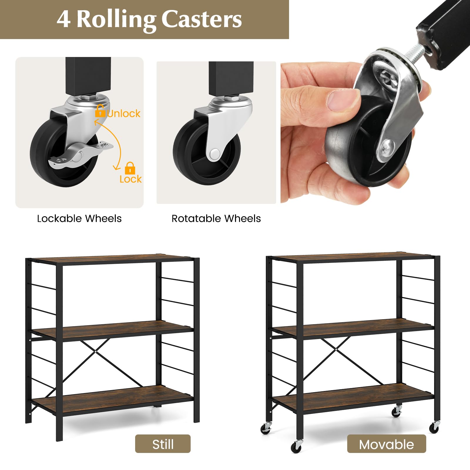 Giantex Folding Bookshelf with Wheels