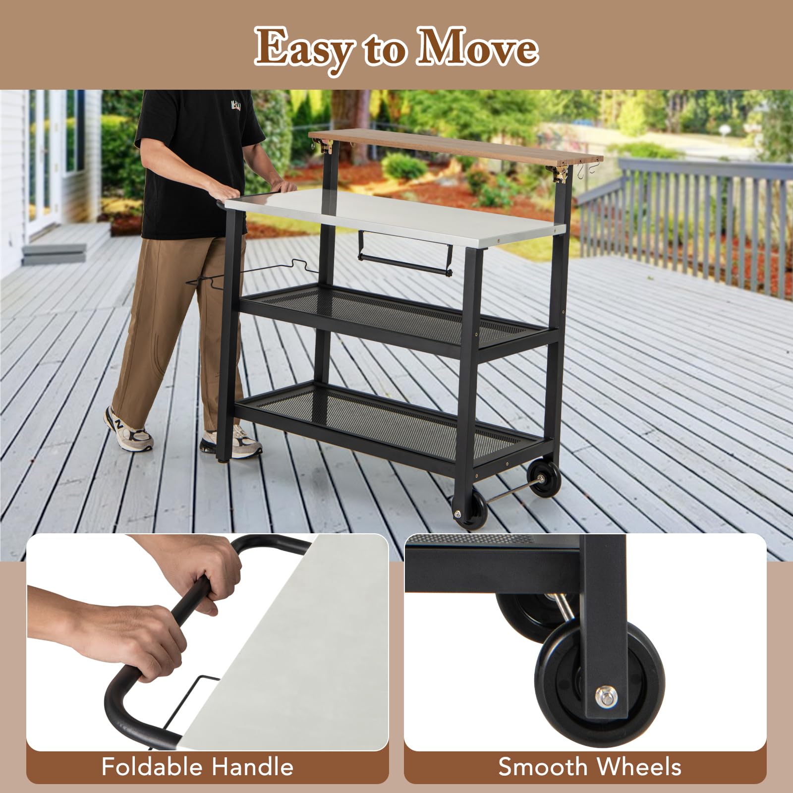 Giantex Outdoor Grill Cart - Pizza Oven Stand with Flip up Bar Table, 4-Shelf Food Prep Cooking Station with Hooks