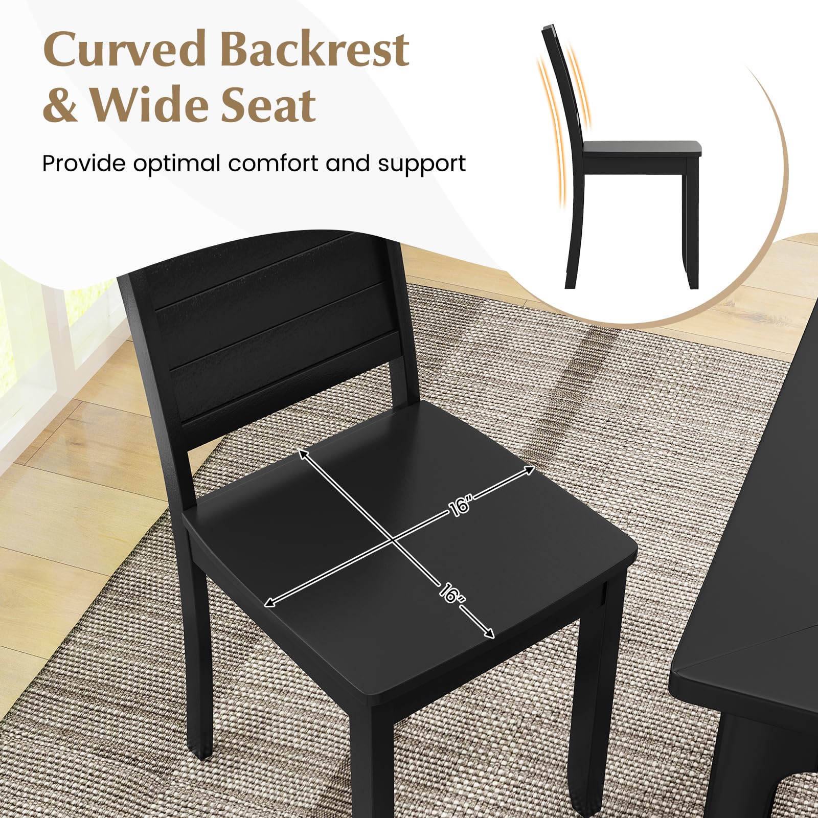 Giantex Wood Dining Chairs Set of 2/4, Modern Kitchen Chairs w/Rubber Wood Legs, Curved Backrest, Farmhouse Diner Chairs