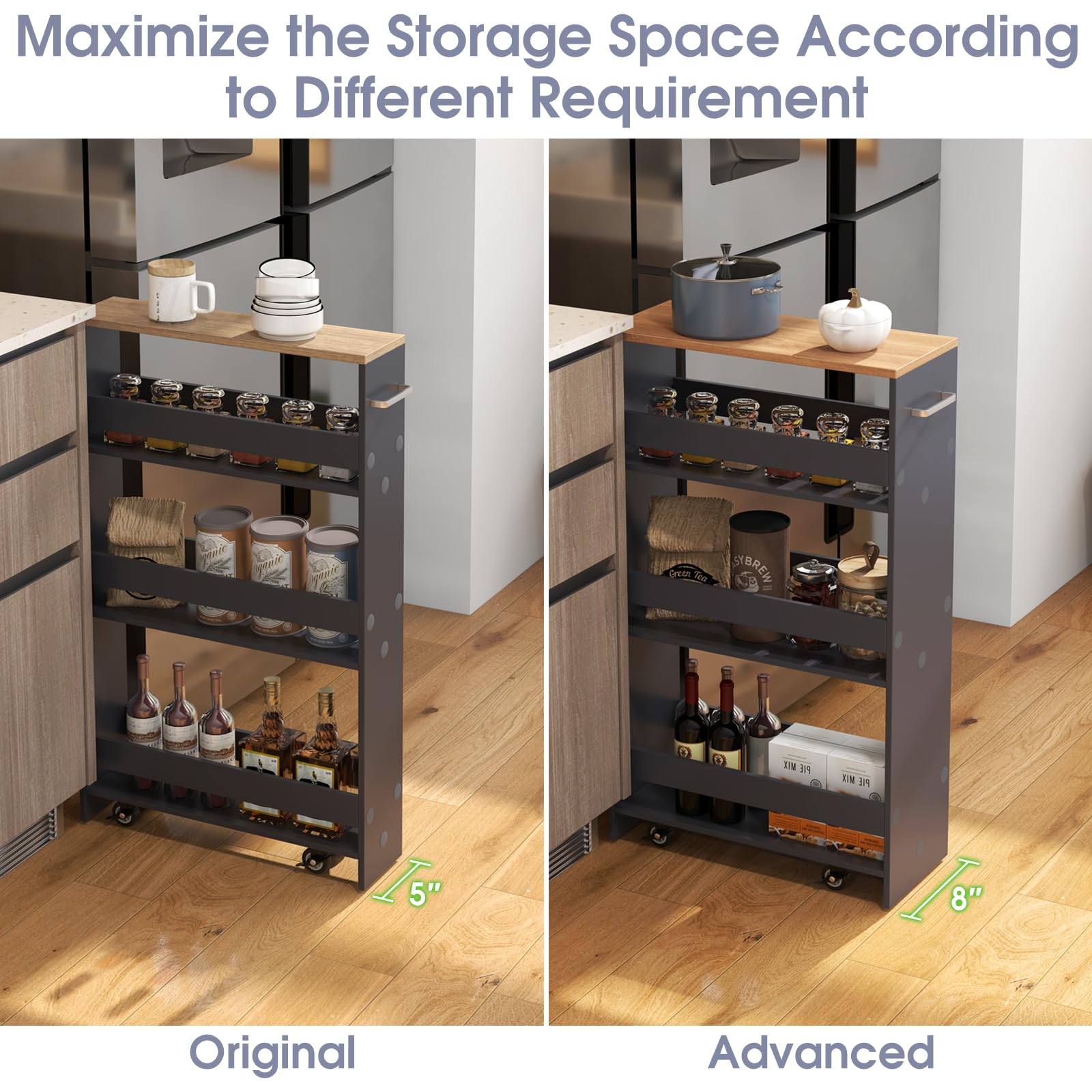 Giantex 4 Tier Rolling Slim Storage Cart, 8” Narrow Slide Out Kitchen Cart w/Handle & Open Shelves