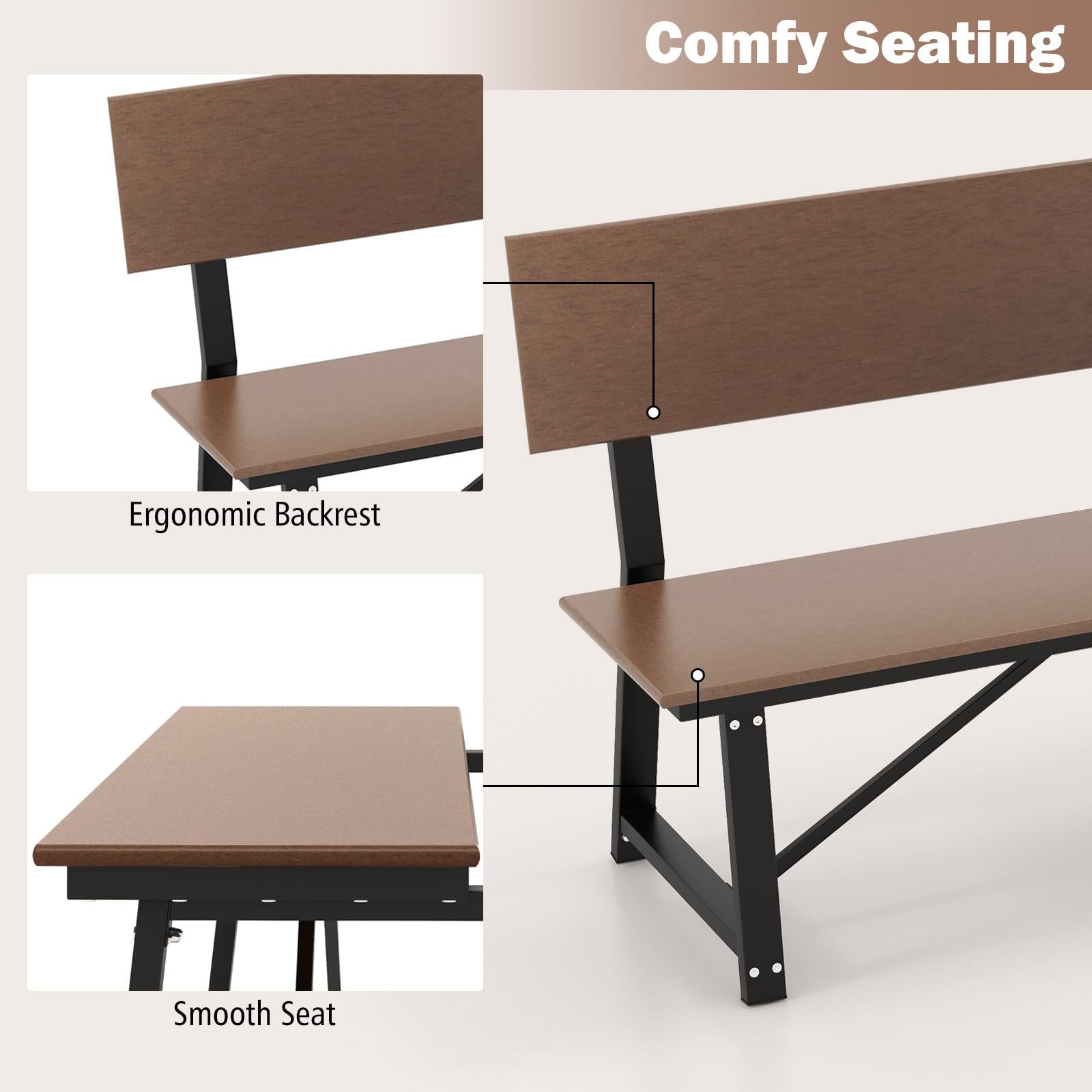 Giantex Outdoor Bench, 4-Person 72 Inches Garden Bench with Weatherproof HDPE Backrest & Seat