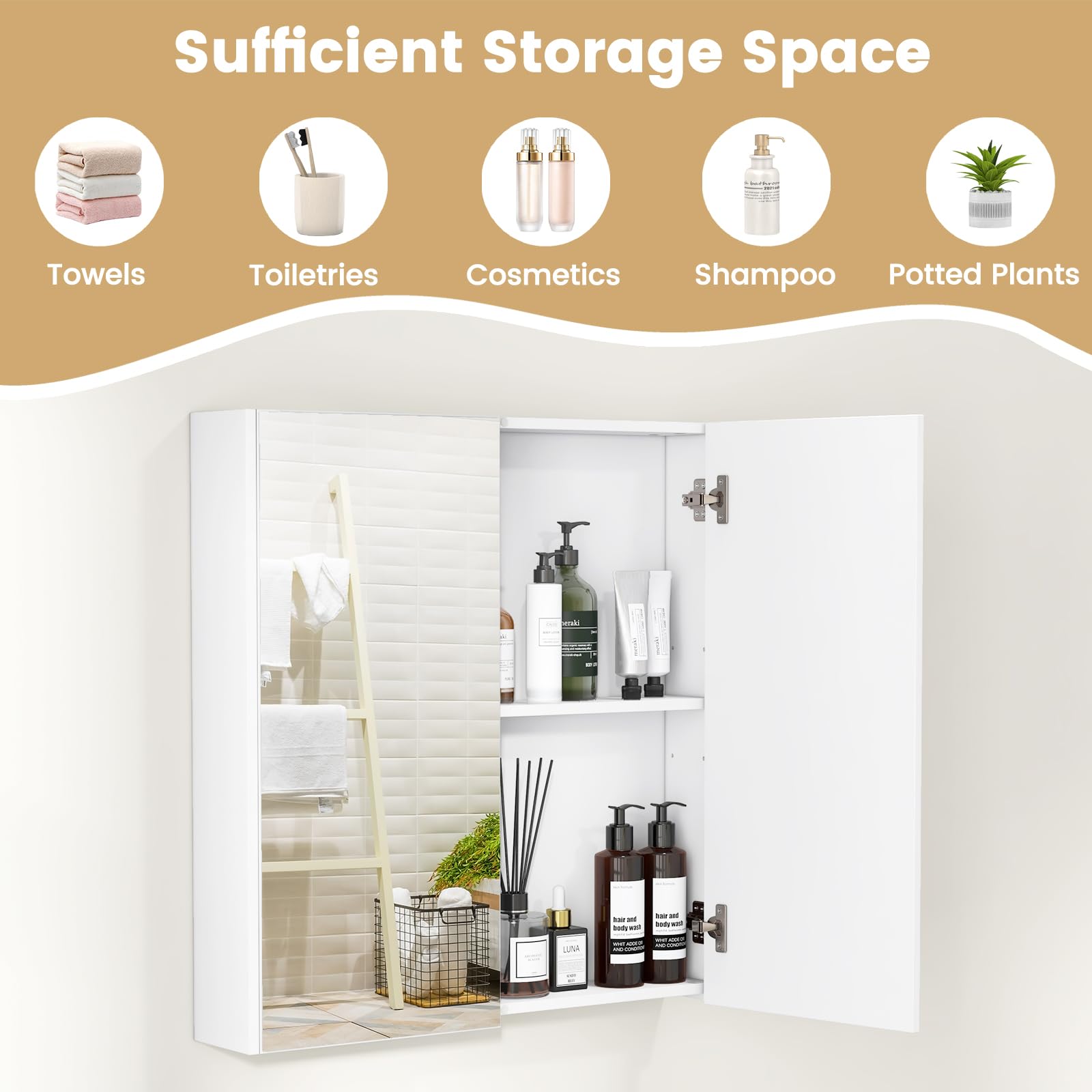 Giantex Medicine Cabinet, 24.5" x 25.5" Bathroom Wall Cabinet with 2 Mirror Door