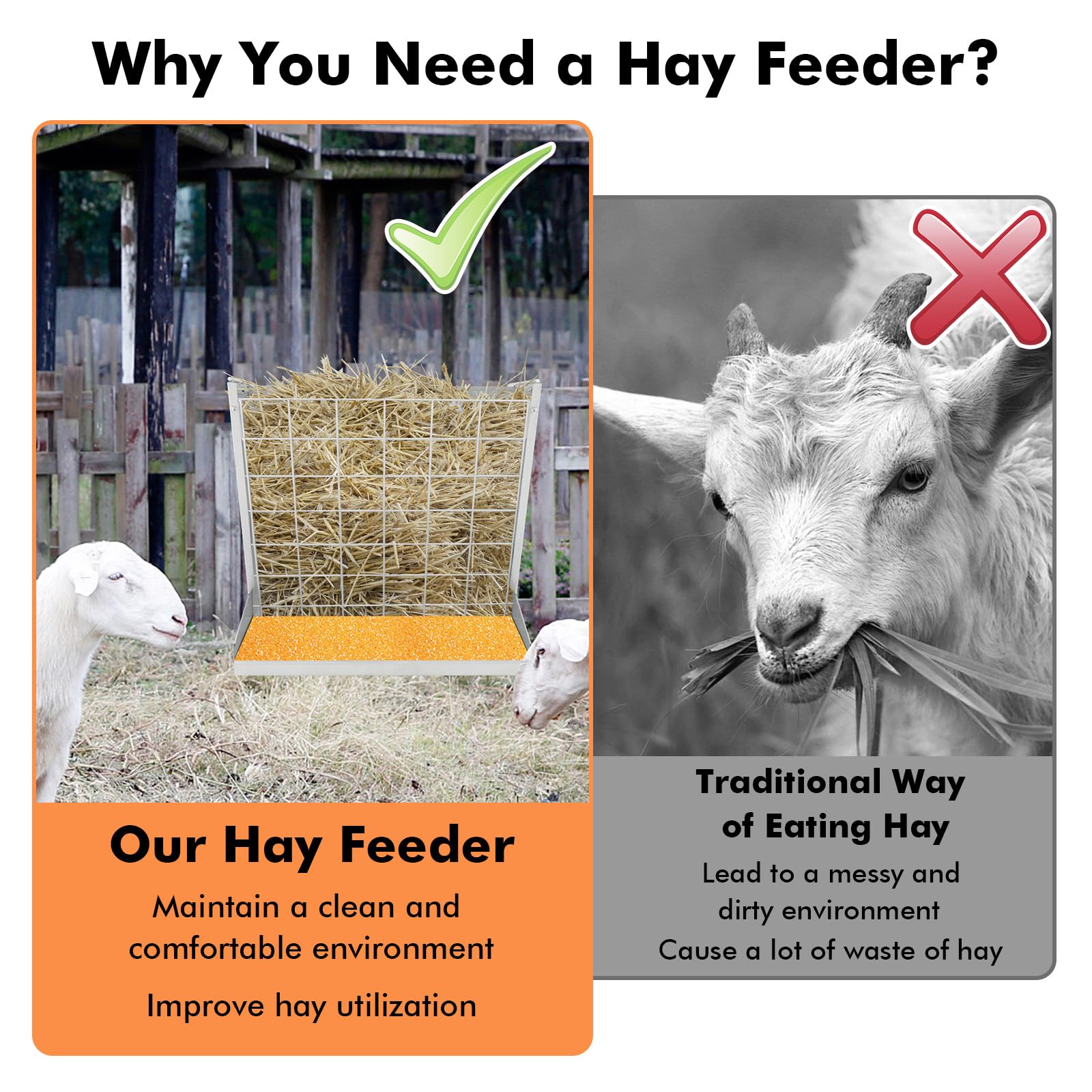 Giantex Hay Feeder for Goats - 28'' Hanging Hay Rack with Grain Feeder