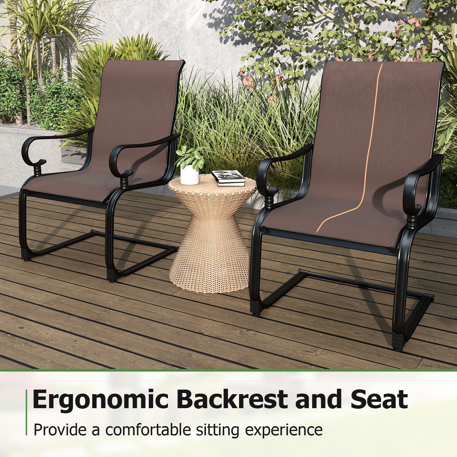 Giantex Patio Dining Chairs Set of 2/4, High Back Outdoor Patio Chairs with Metal C Spring Frame