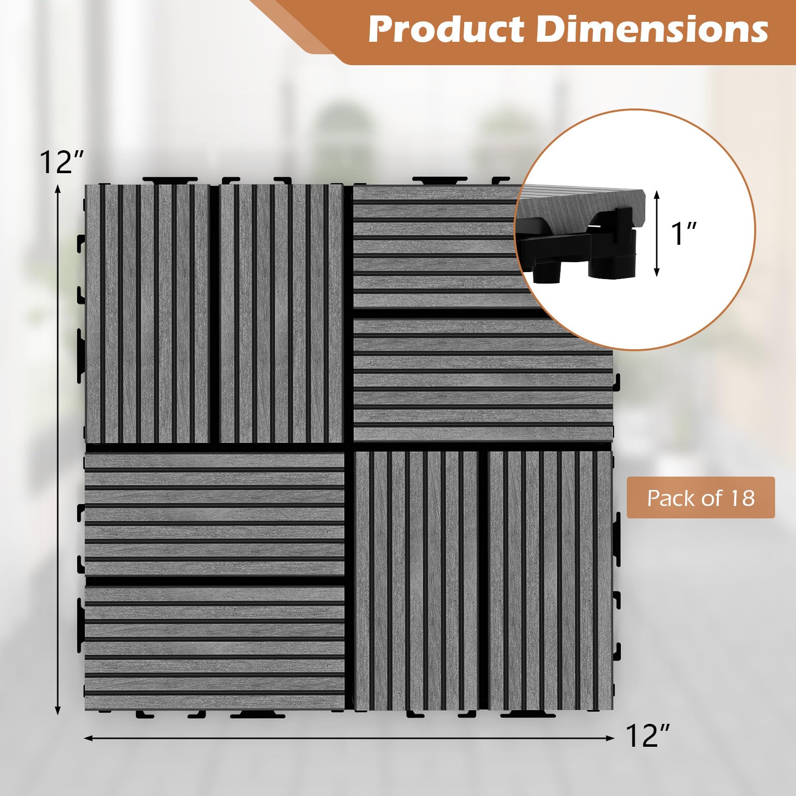 Giantex 18/36 PCS Interlocking Deck Tiles - 12" x 12" Composite Decking Boards Waterproof All Weather