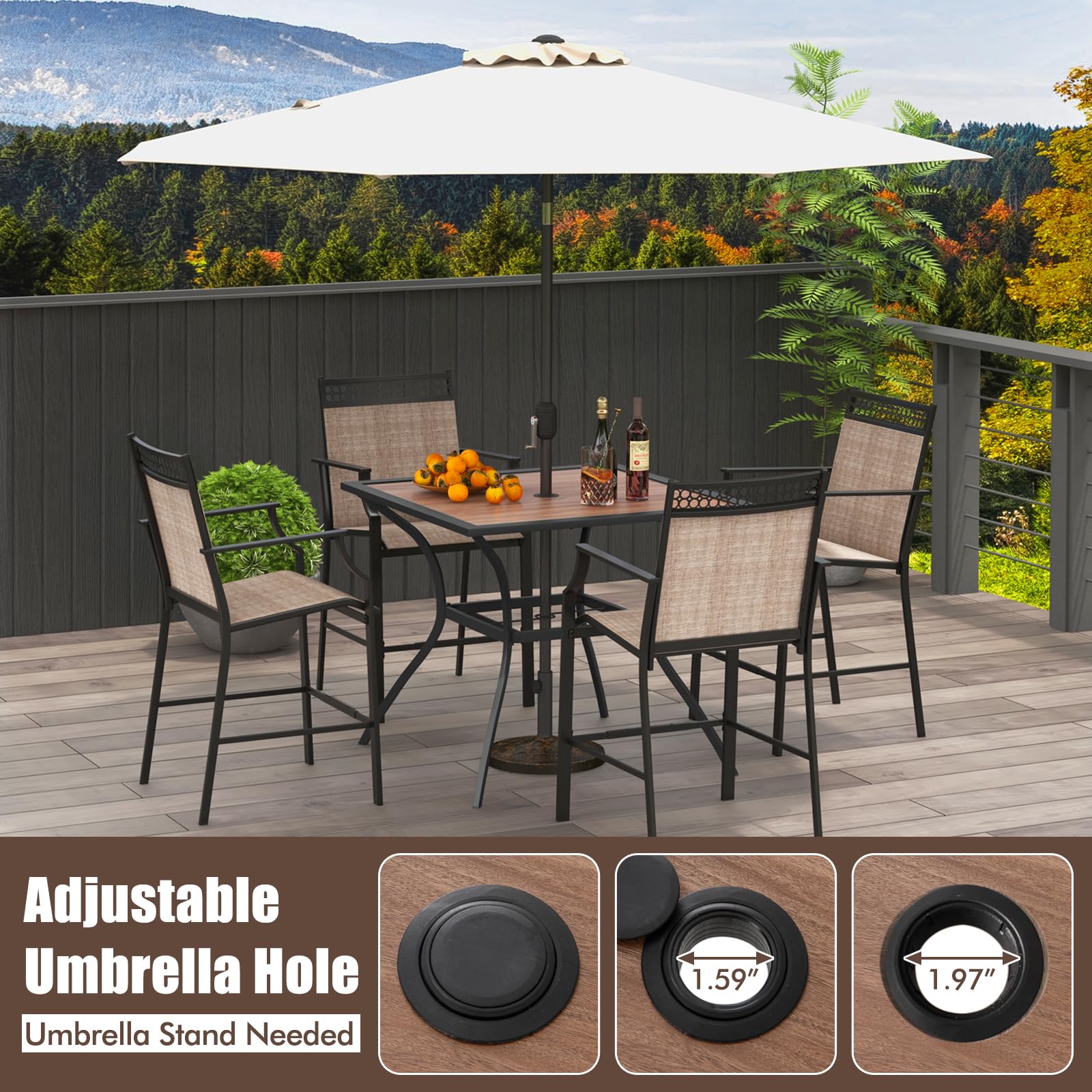 Giantex Patio Table with Umbrella Hole, Outdoor Dining Table for 4 People with All Weather Resistant Tabletop