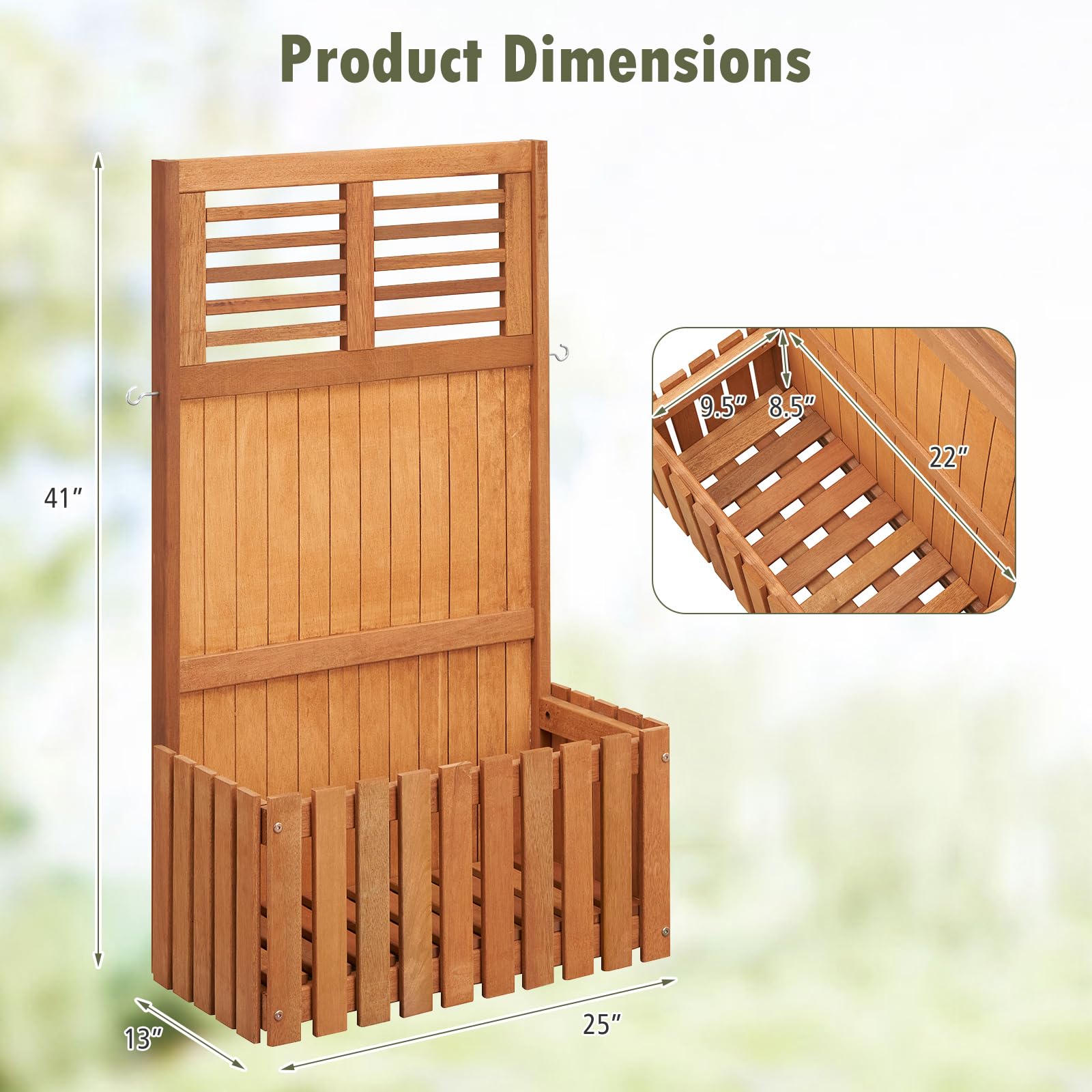 Giantex Set of 1/2 Raised Garden Bed with Trellis, 41” Wooden Potted Plant Box w/Privacy Screen