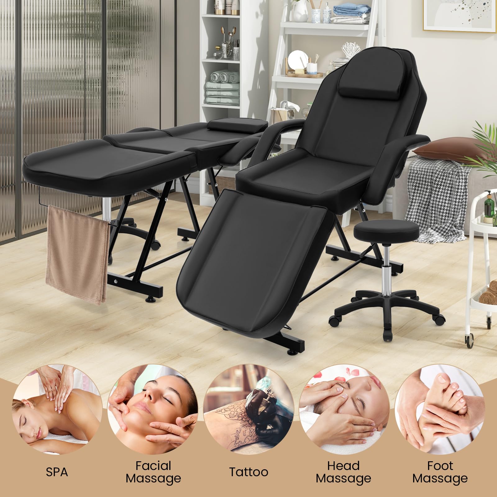 Giantex 73" Facial Chair with Hydraulic Stool, Tattoo Chair with with Adjustable Backrest & Legrest