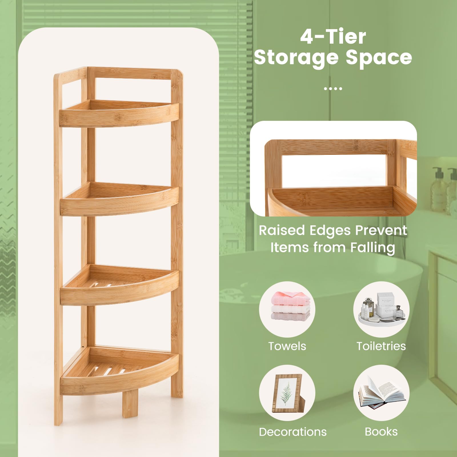 Giantex Bathroom Corner Shelf Stand - 4 Tier Bamboo Corner Stand, 31.5" Corner Storage Shelf