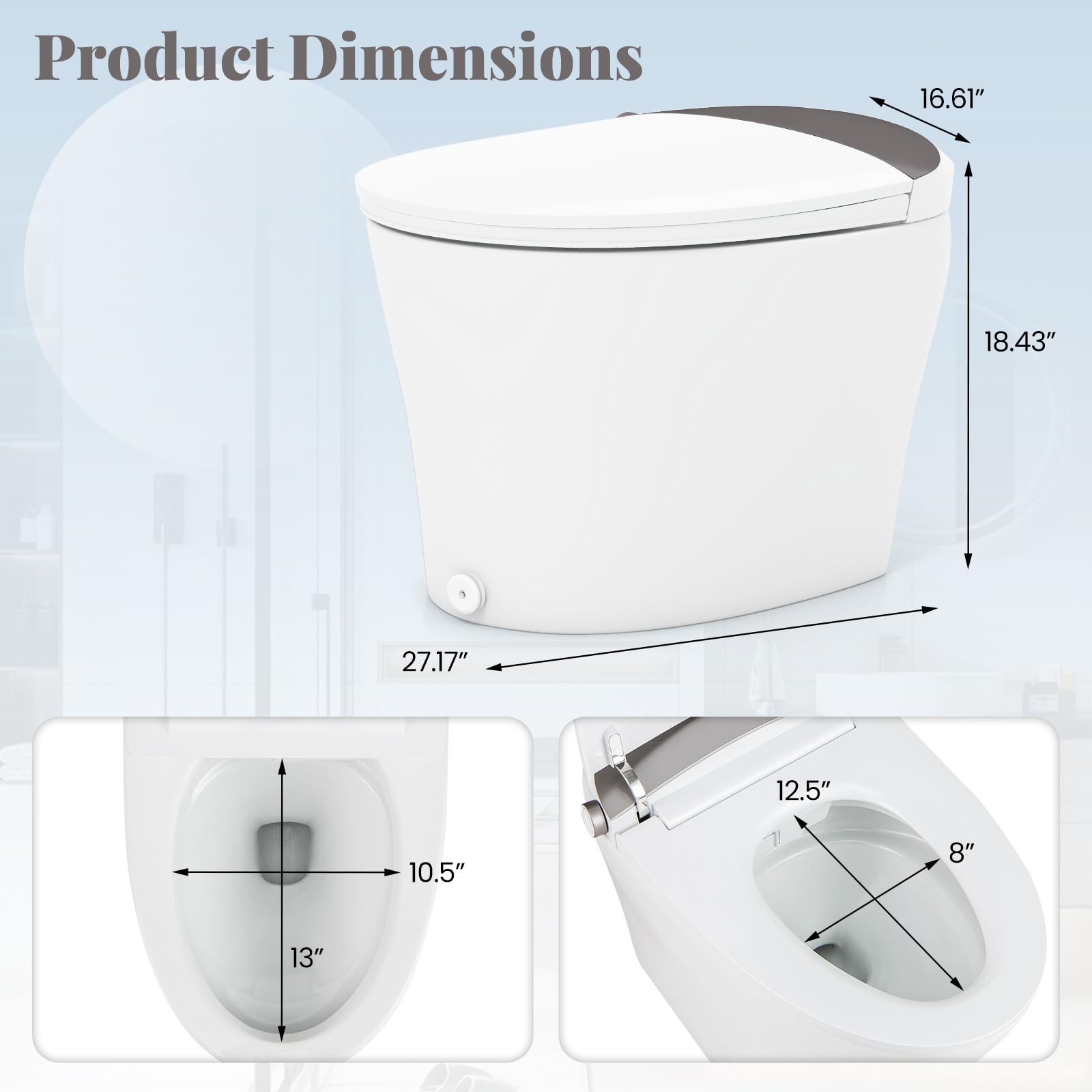 Giantex Smart Toilet, Elongated Bidet Toilet with Adjustable Heated Seat, Dryer, Night Light, Auto Open/Close, Foot Sensor