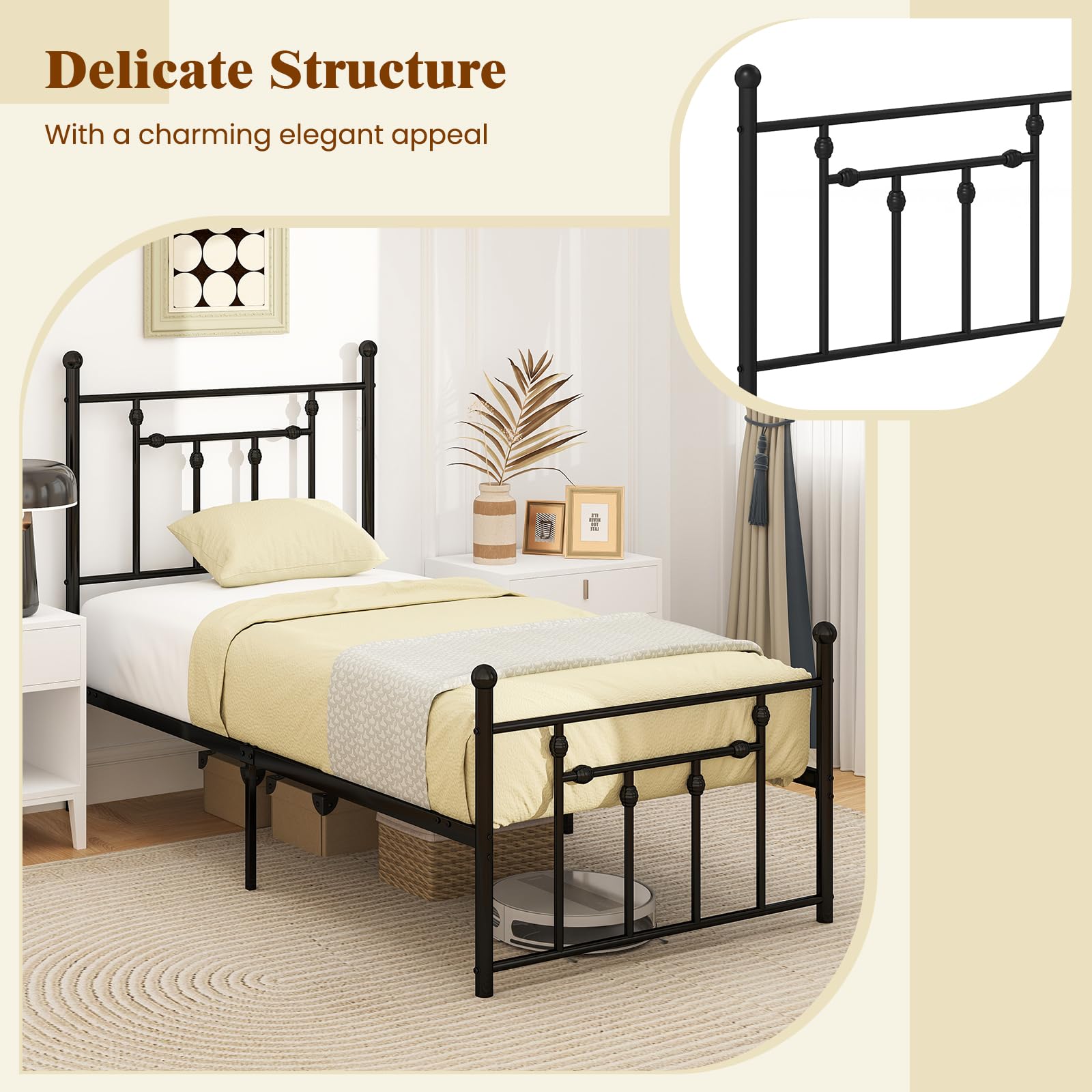 Giantex Twin Bed Frames with Headboard and Footboard, Victorian Style Twin Platform Bed