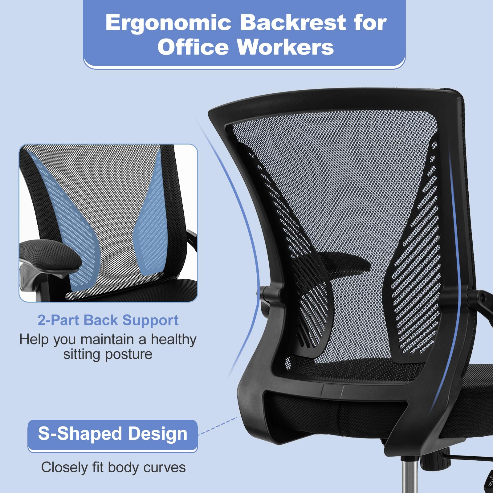 Giantex Ergonomic Office Chair, Mid Back Desk Chair with Comfy Flip-Up Armrests & Lumbar Support