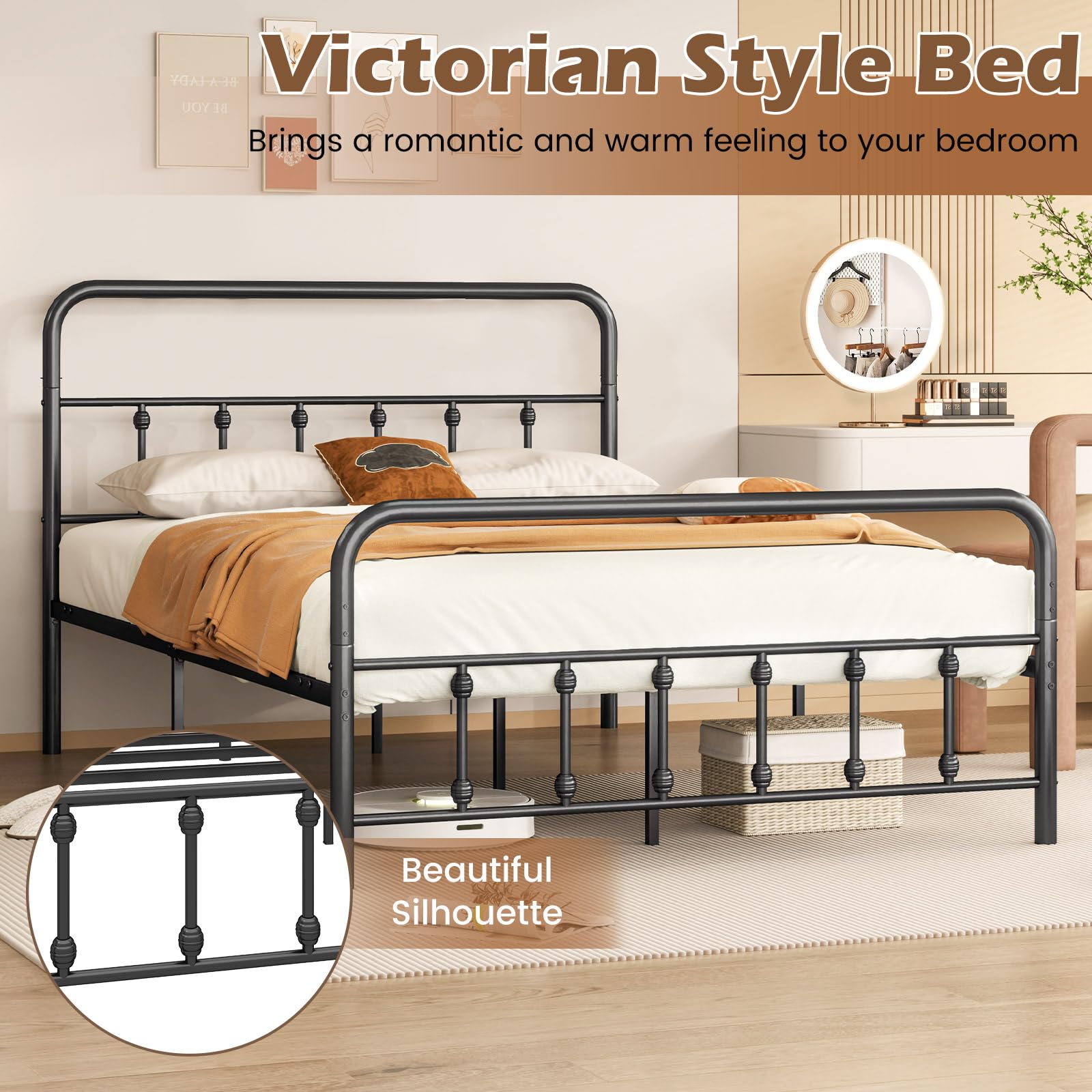 Giantex Metal Platform Bed Frame, Victorian Style Platform Bed with Headboard & Footboard