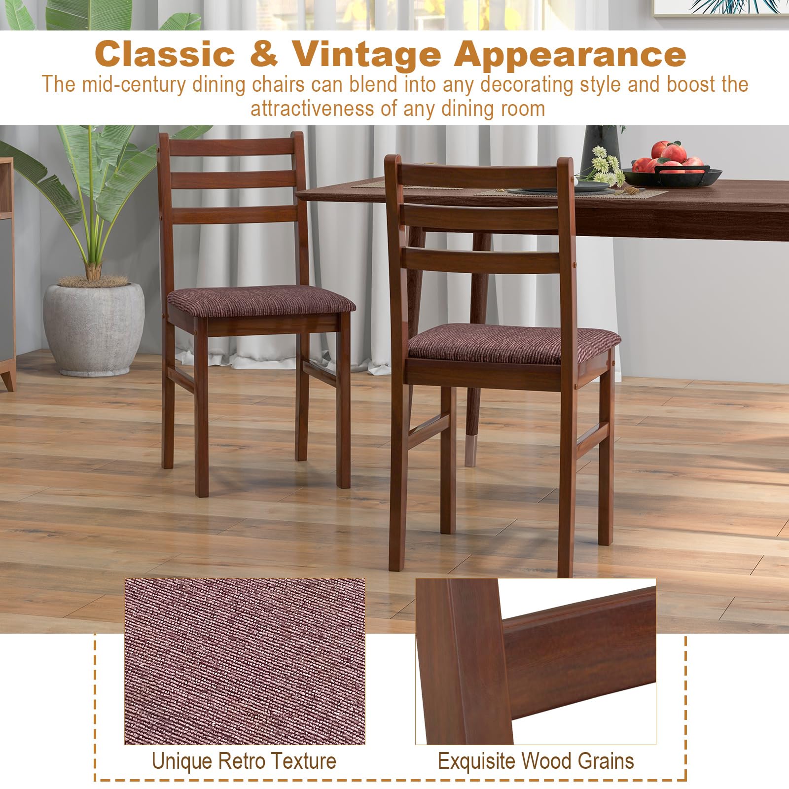 Giantex Wooden Dining Chairs Walnut Set of 4, Mid-Century Dining Chair with Padded Seat