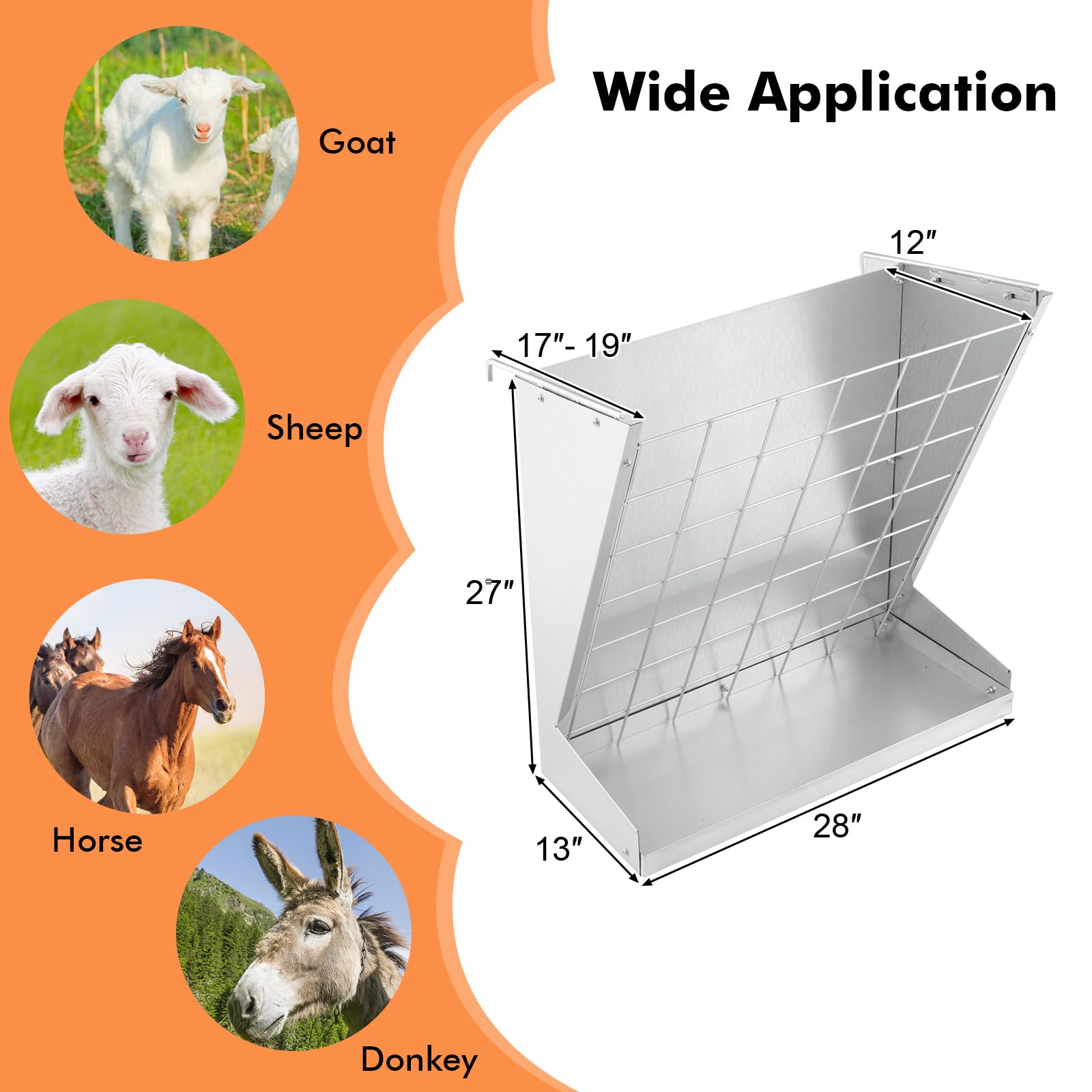 Giantex Hay Feeder for Goats - 28'' Hanging Hay Rack with Grain Feeder