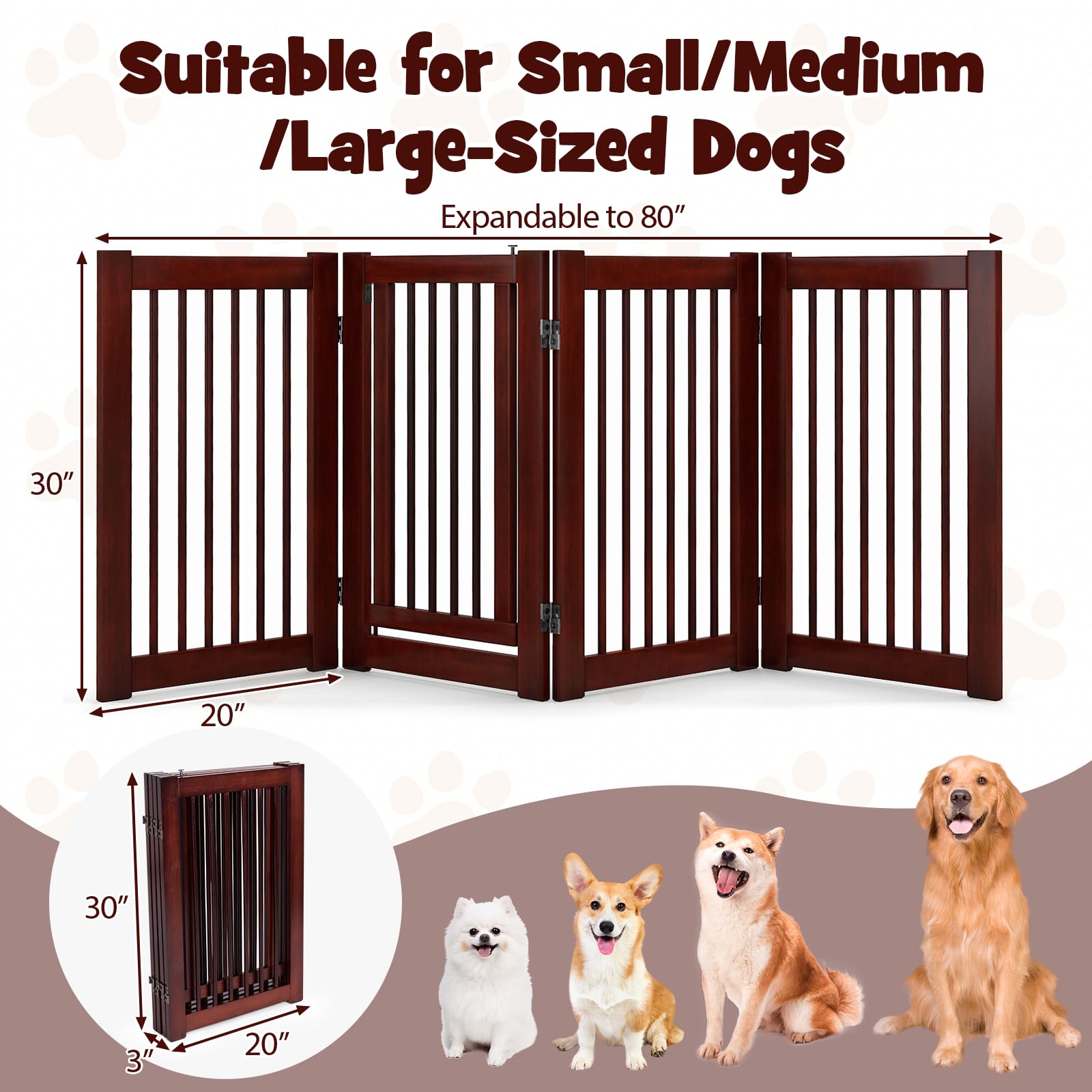 30" Configurable Folding 4 Panel Wood Fence