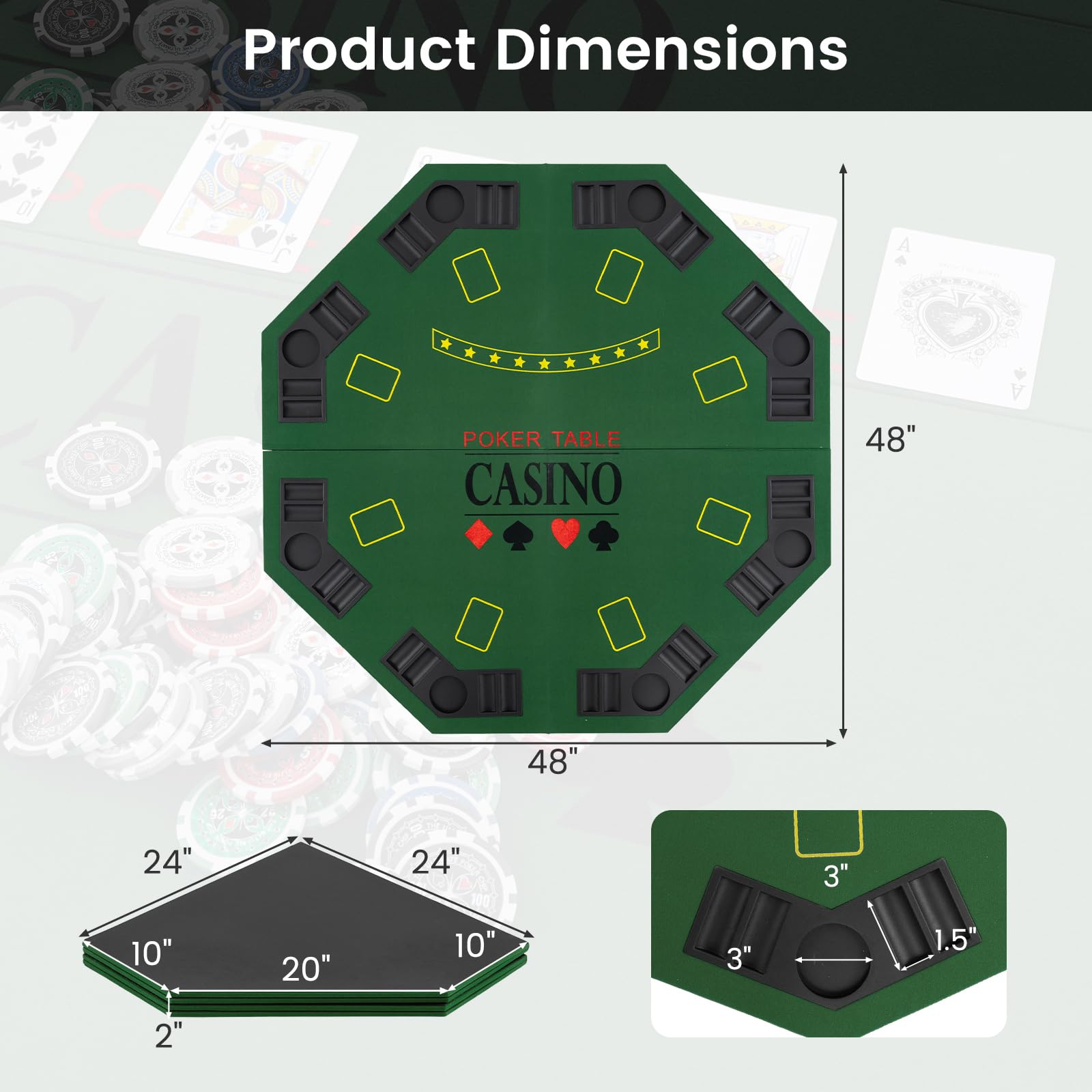 Giantex 48" Poker Table Top, 8 Player Foldable Texas Holdem Poker Mat Layout w/Carrying Bag