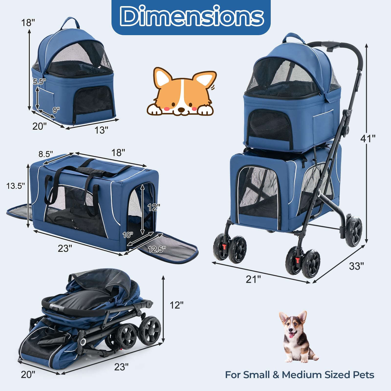 Giantex Double Dog Stroller - Pet Stroller for 2 Dogs