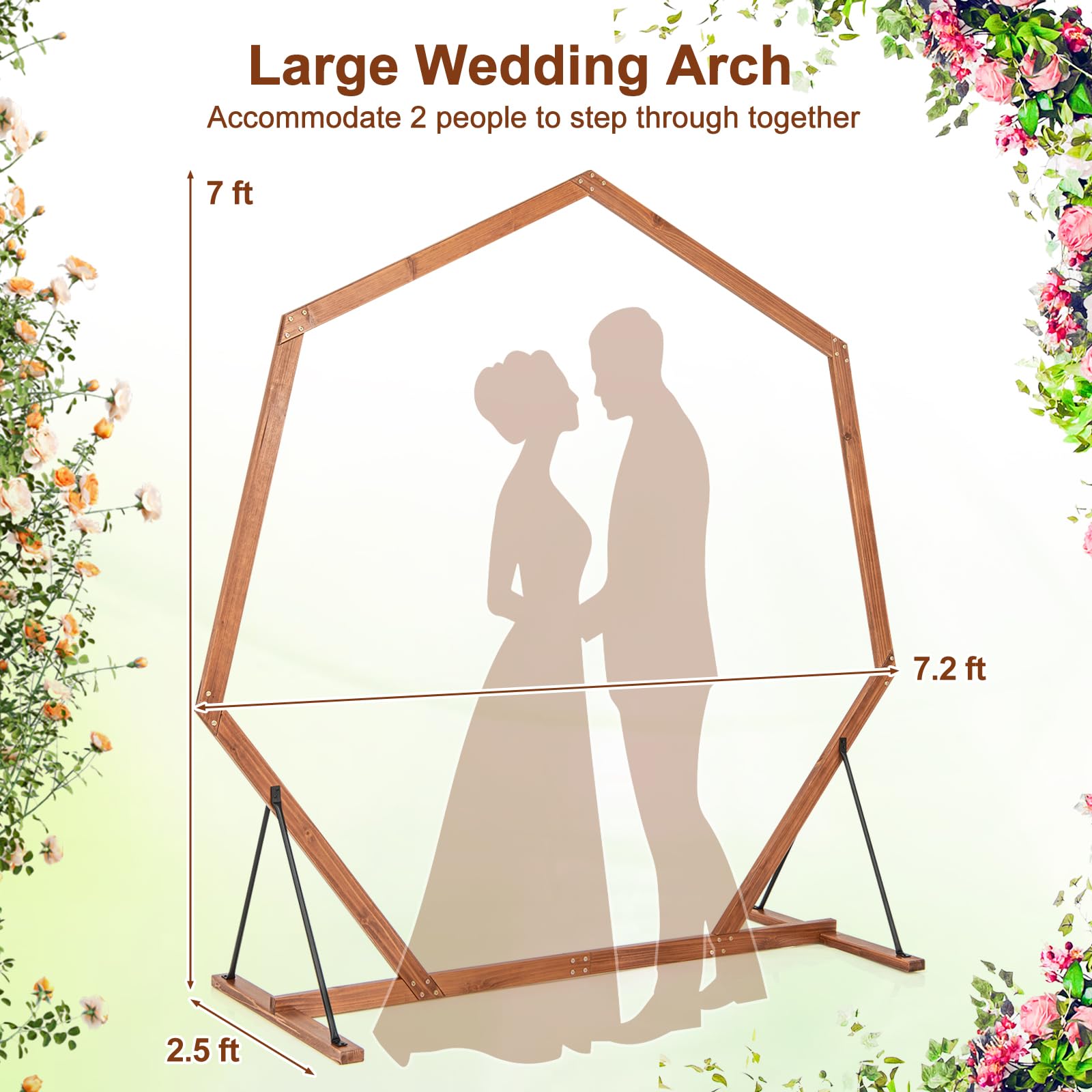 Giantex Wooden Wedding Arch for Ceremony, 7 FT Heptagon Solid Wood Arbor for Wedding Backdrop Stand