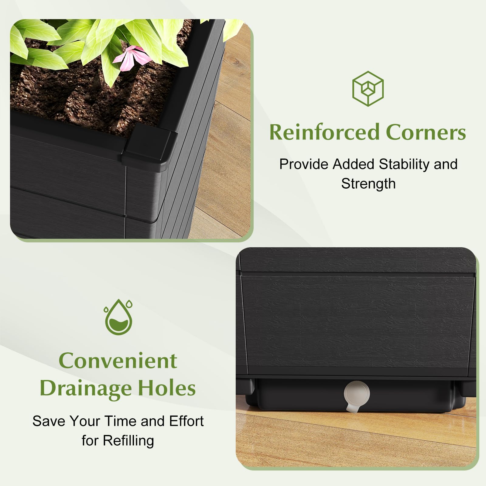 Giantex Set of 2 Outdoor Flower Pot, 23" Tall Planters with Drainage Hole, Self-Watering Tray