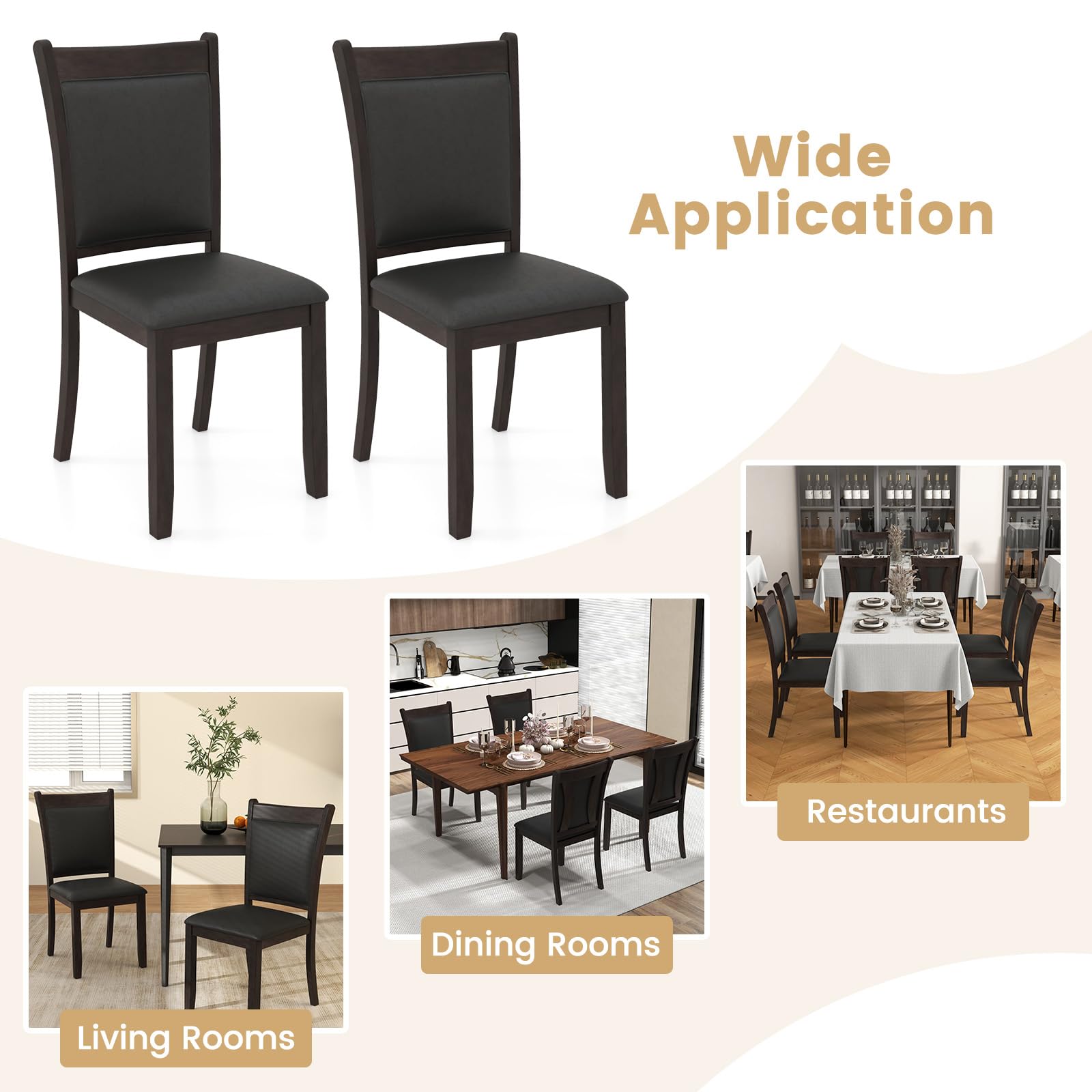 Giantex Wooden Dining Chairs Set, Modern Armless Kitchen Chairs w/Padded Backrest & Seat, Rubber Wood Frame