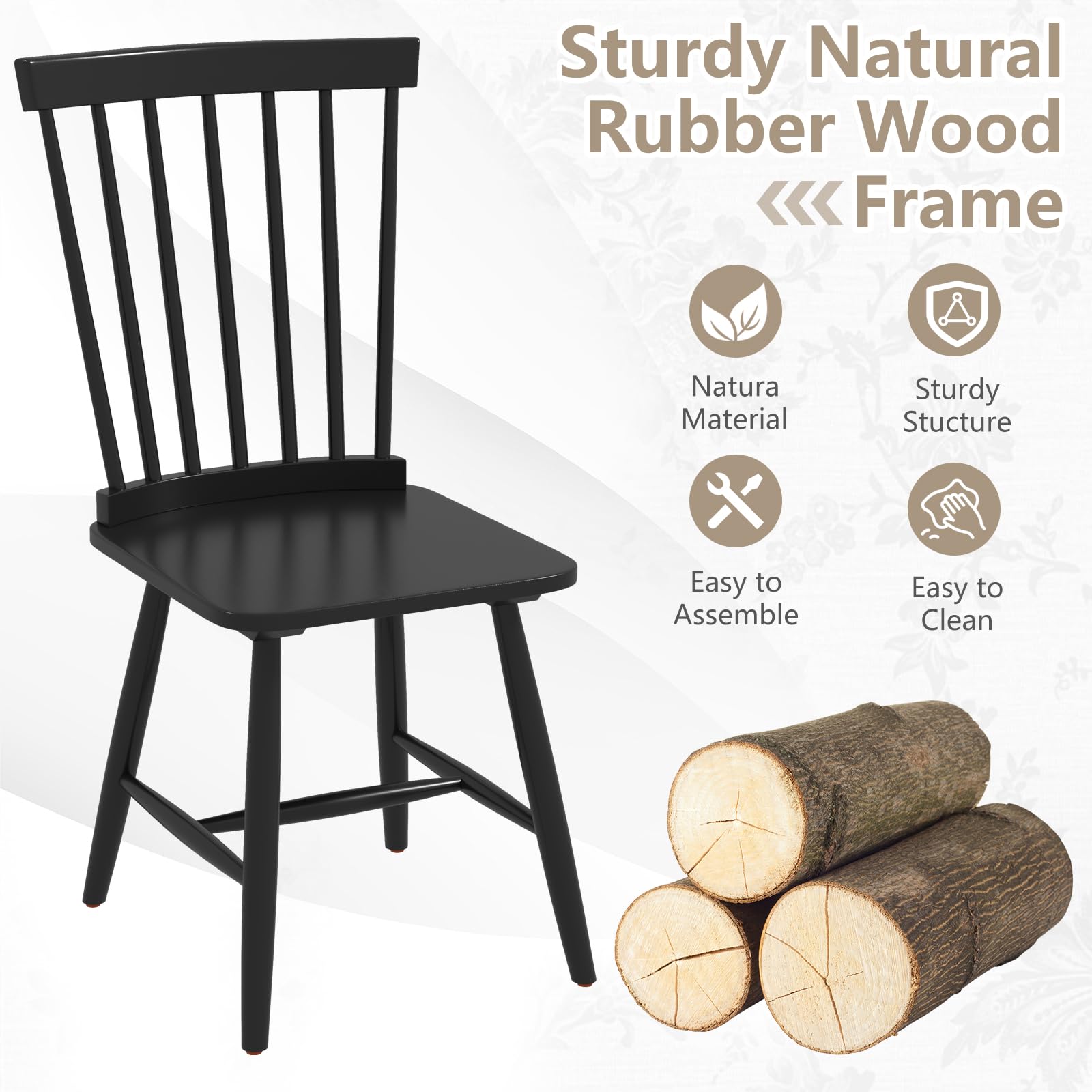 Giantex Windsor Dining Chairs Set of 2/4 Black, w/Wide Seat & Spindle Back, Max Load 400 Lbs