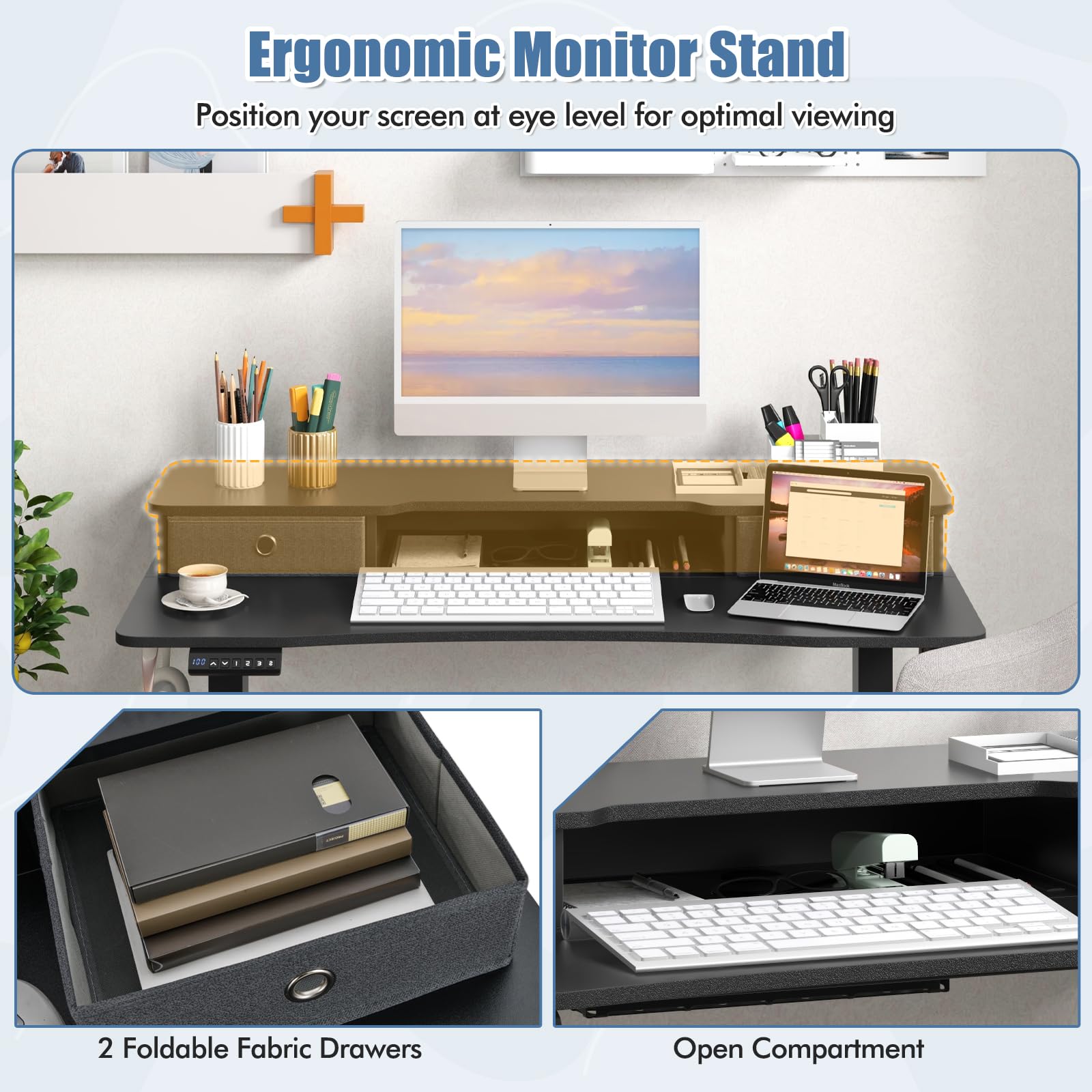 Giantex Electric Standing Desk with 2 Drawers, 48" /55"x 24" Height Adjustable Electric Stand Up Desk with Storage Shelf