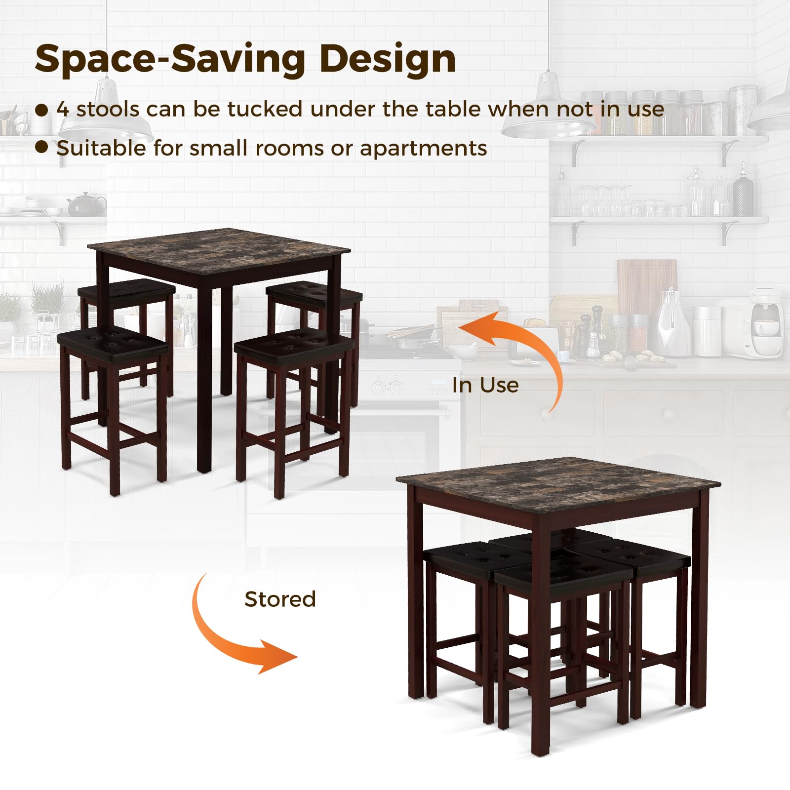 Giantex Dining Table Set for 4, Kitchen Table Chairs Set of 4, Counter Height Dining Table Set with 4 Bar Stools