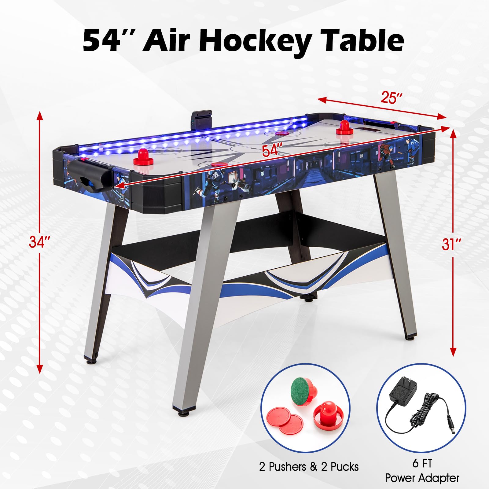 Giantex 54" Air Hockey Table - Arcade Hockey Table Gaming Set w/LED Electronic Scoring & Lights, 2 Pucks, 2 Pushers