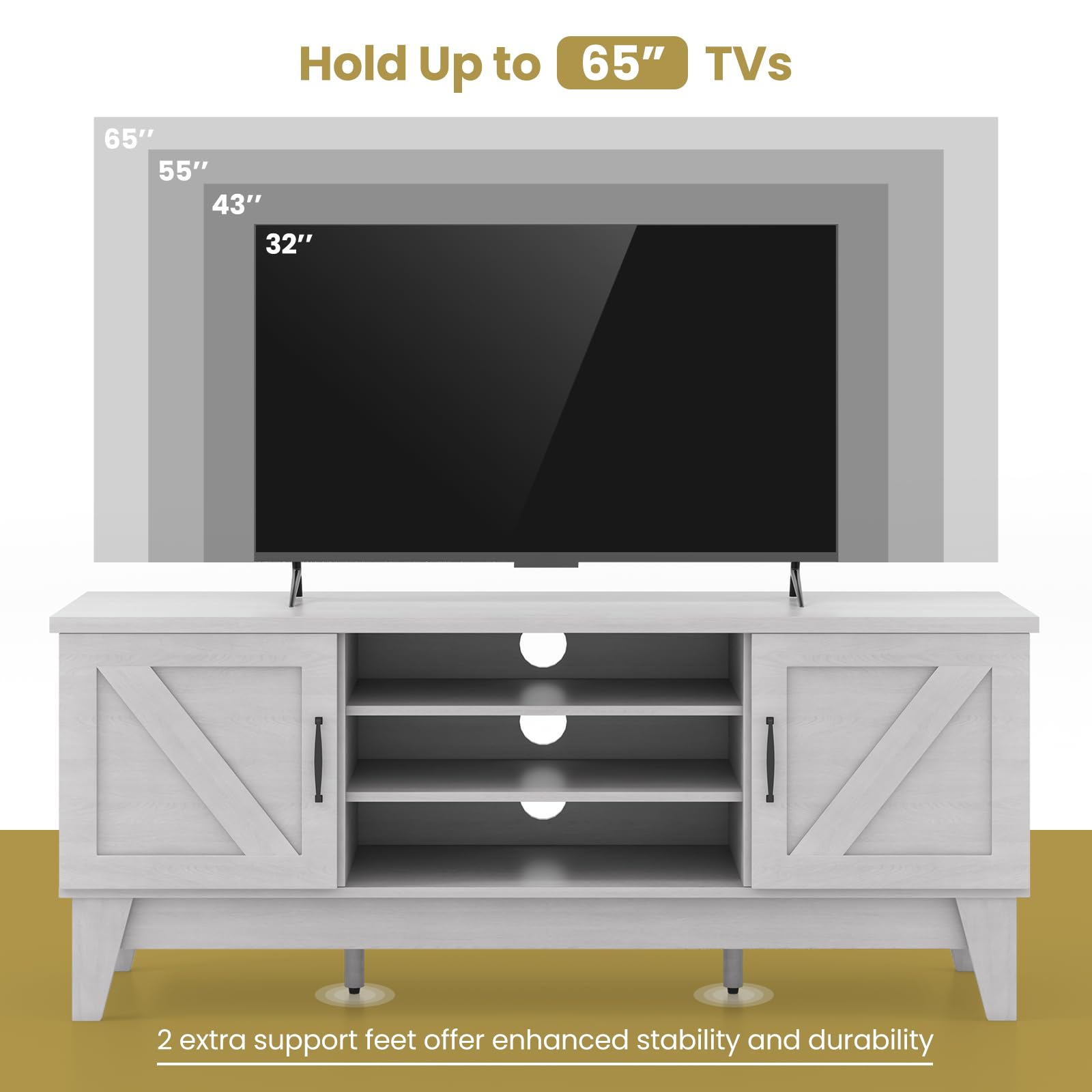 Giantex TV Stand for TVs Up to 65 Inches, 59” Entertainment Center with 2 Barn Door Cabinets, 4 Adjustable Shelves