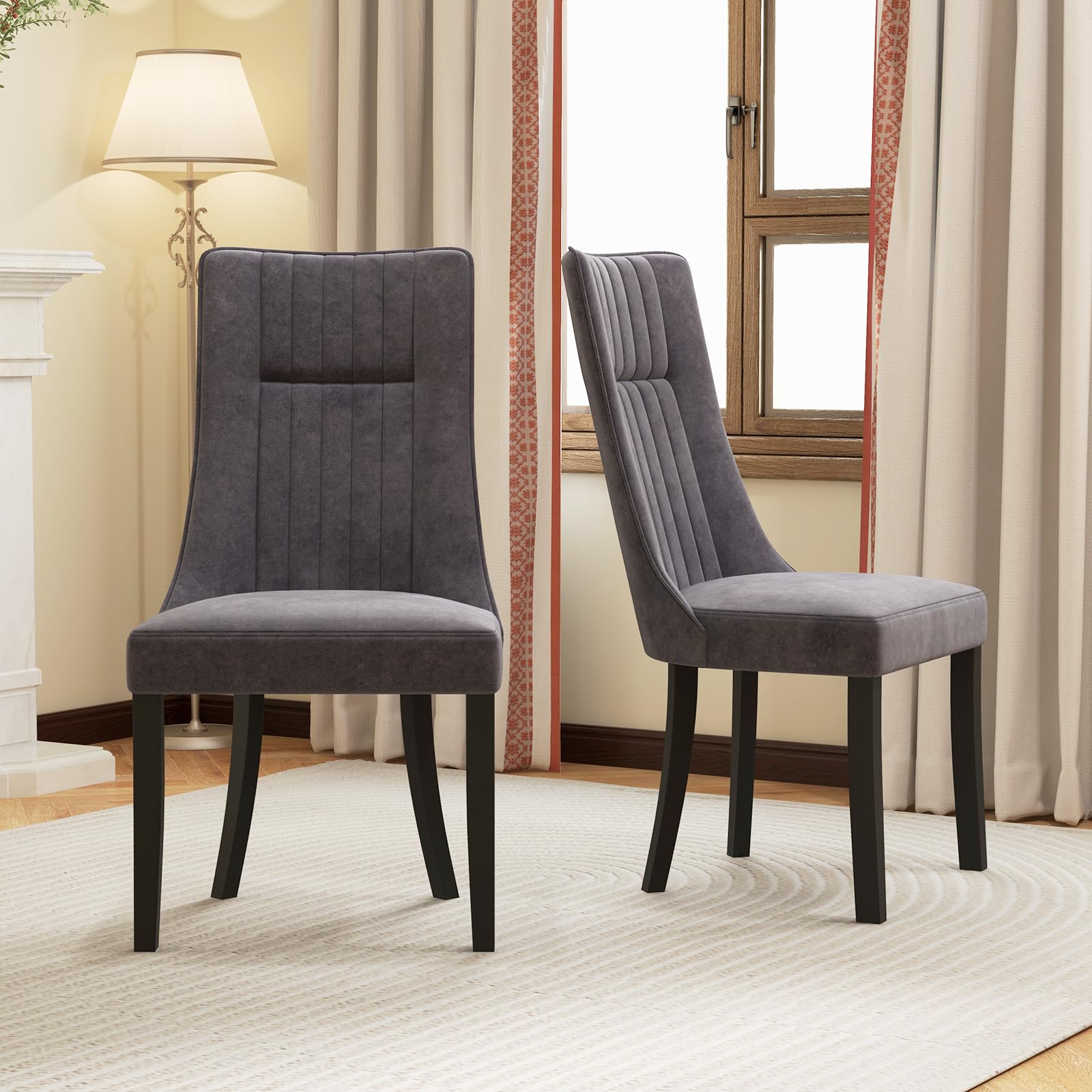 Giantex Upholstered Dining Chairs Set, Channel Tufted Kitchen Chairs w/High Backrest