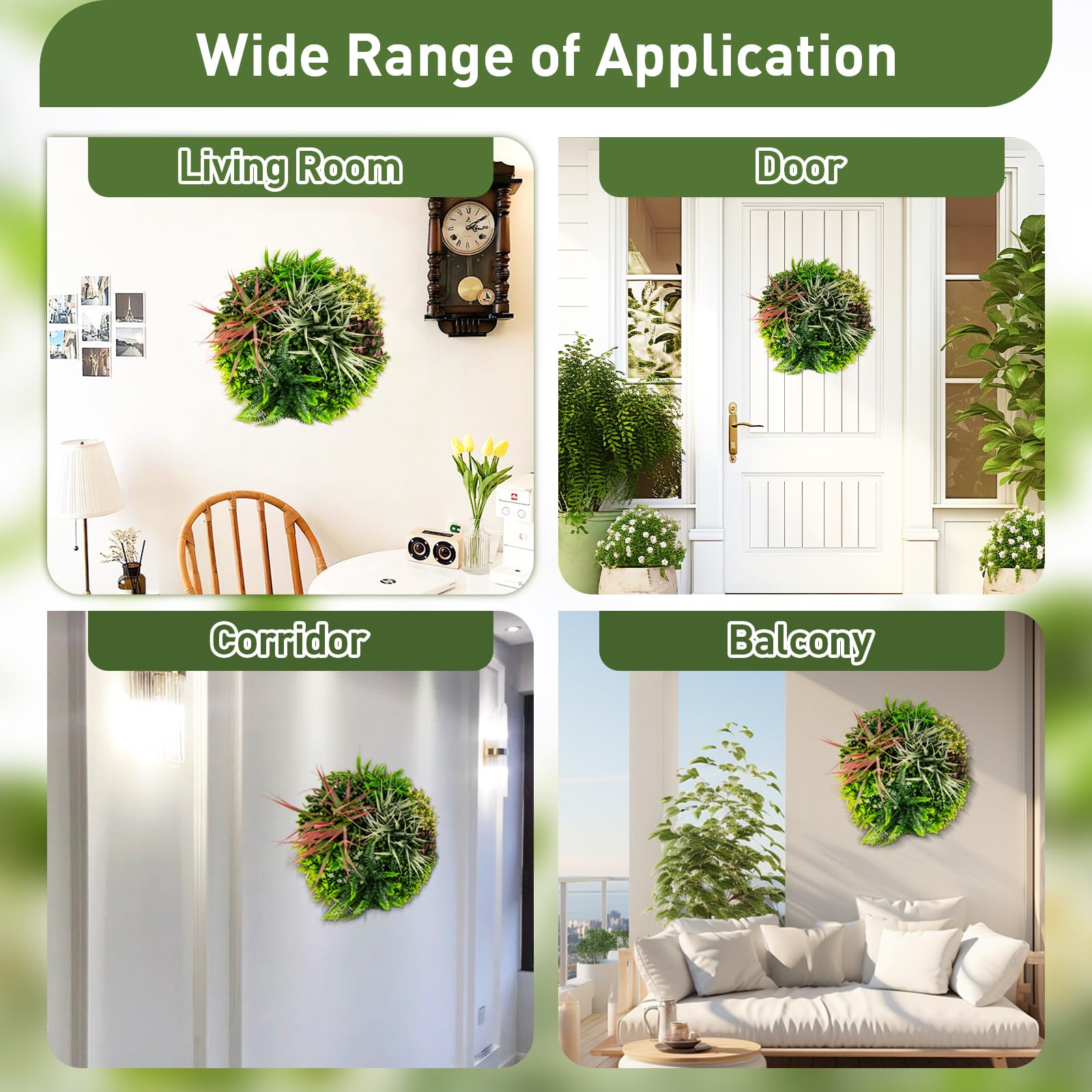 Giantex 2 Pack Hanging Artificial Plants Panels, 20" Round Framed 3D Greenery Wall Art Decor