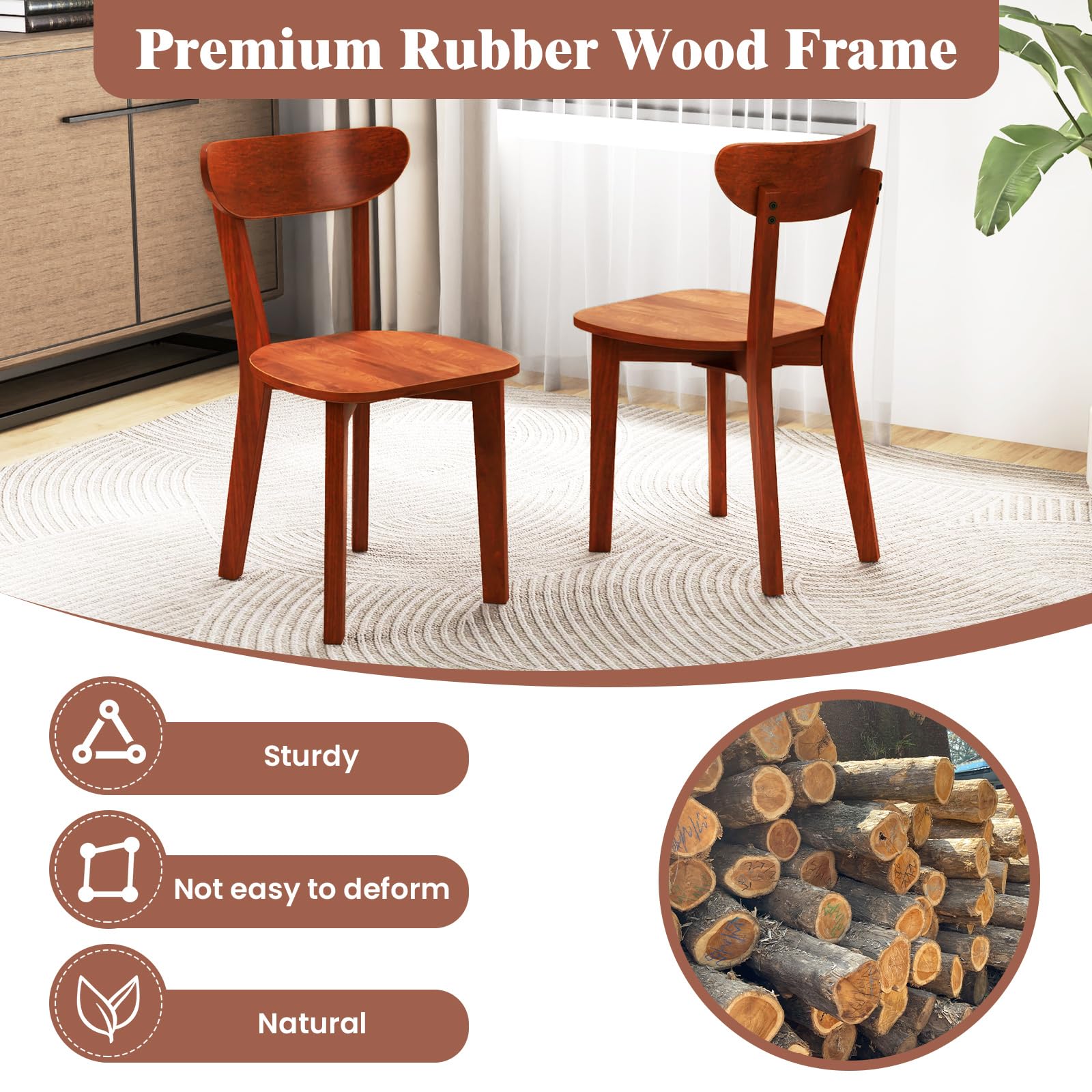 Giantex Wooden Dining Chairs, Kitchen Chairs w/Curved Backrest & Solid Rubber Wood Frame