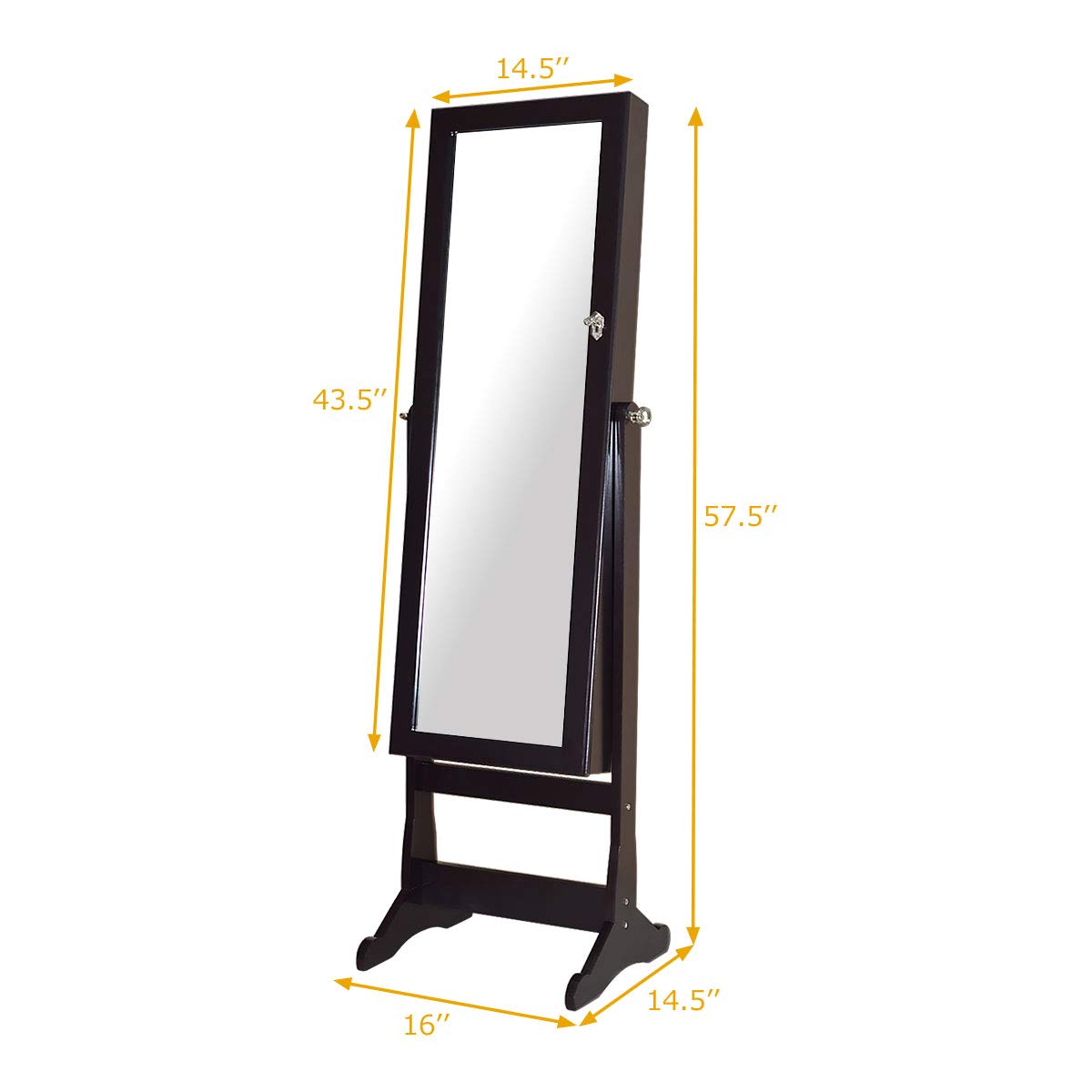 CHARMAID 2 LEDs Standing Jewelry Cabinet with Full Length Mirror